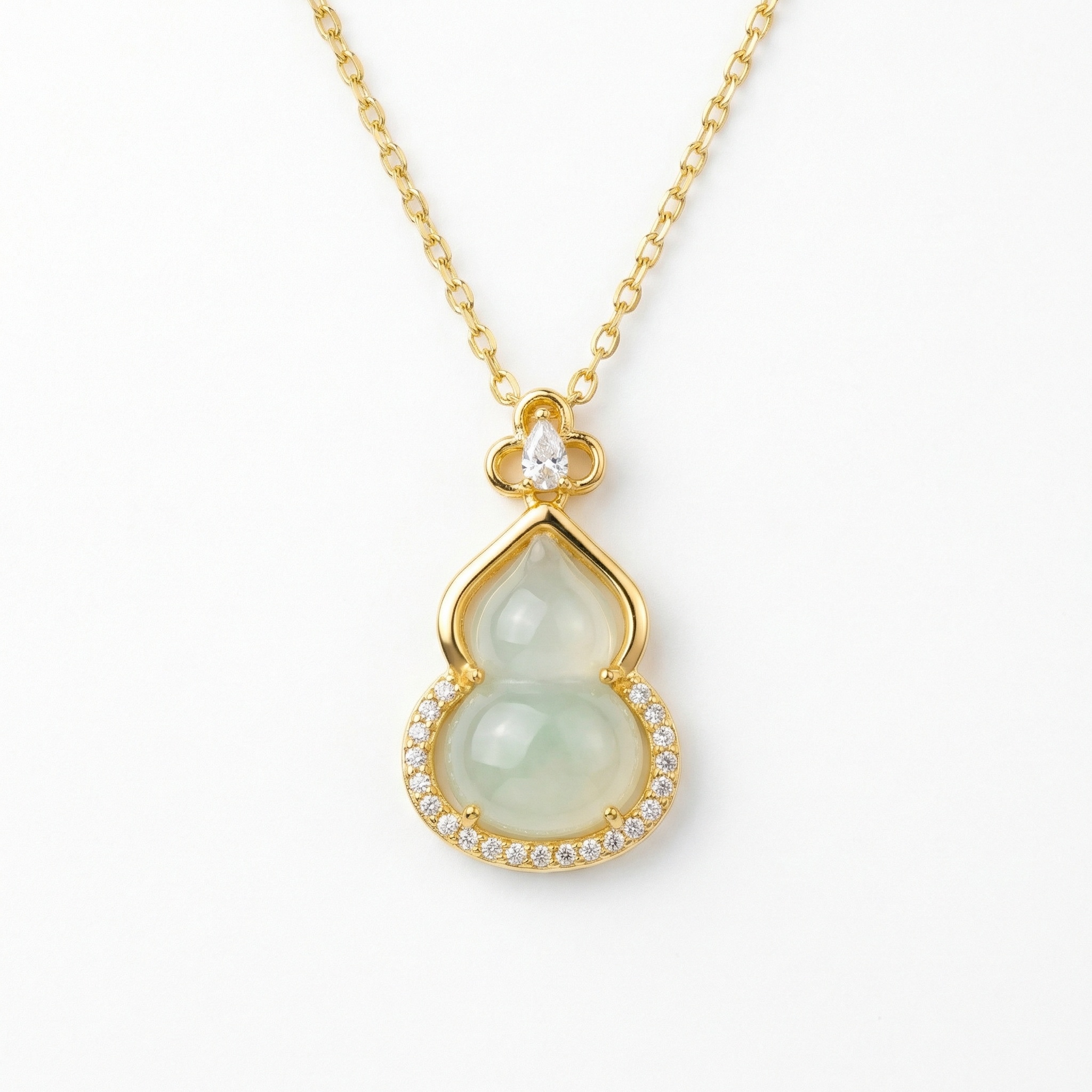Sterling Silver Jadeite Double Gourd Necklace, picture 2 of 4