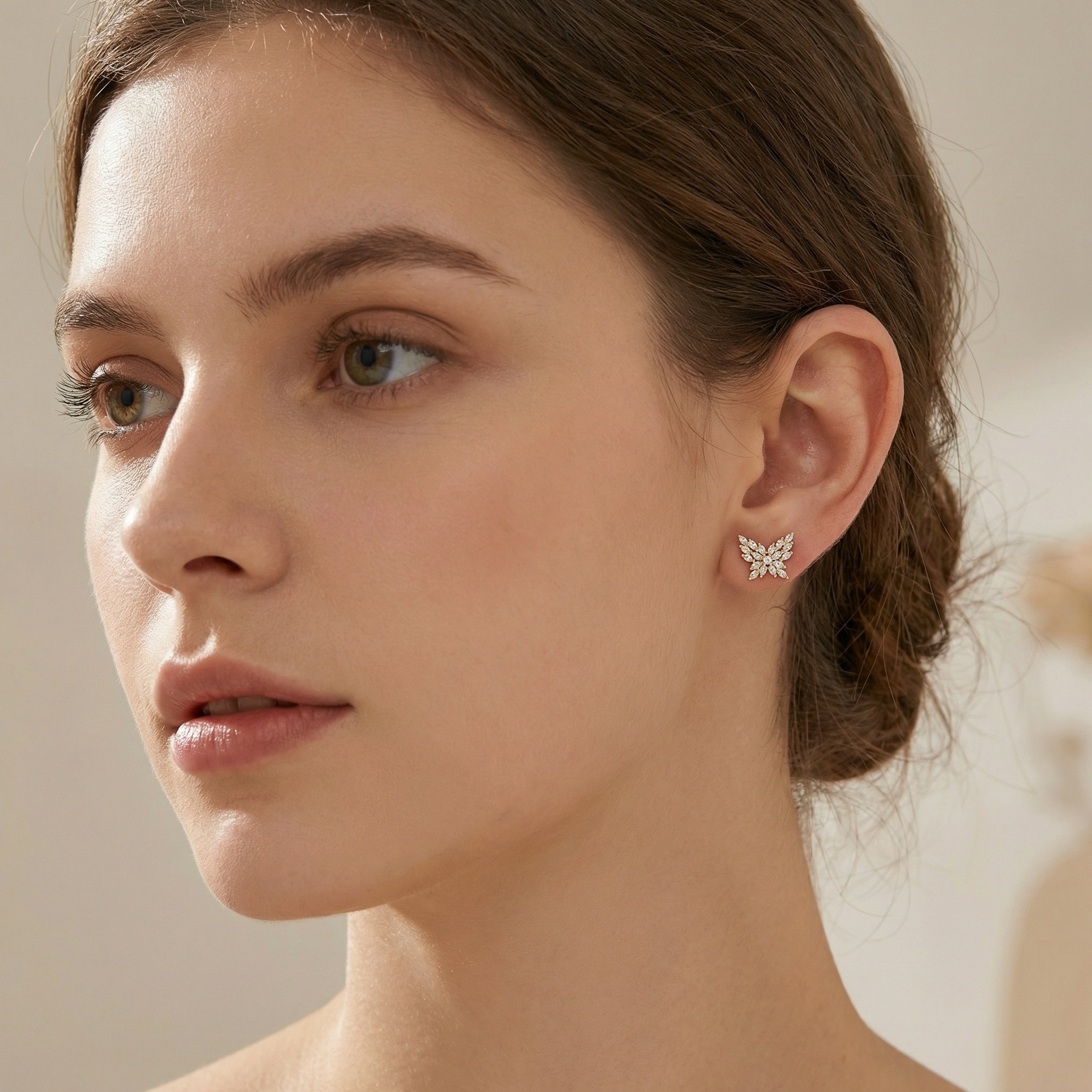 925 Sterling Silver Sparkling Butterfly Stud Earrings with Marquise Gemstone Wings