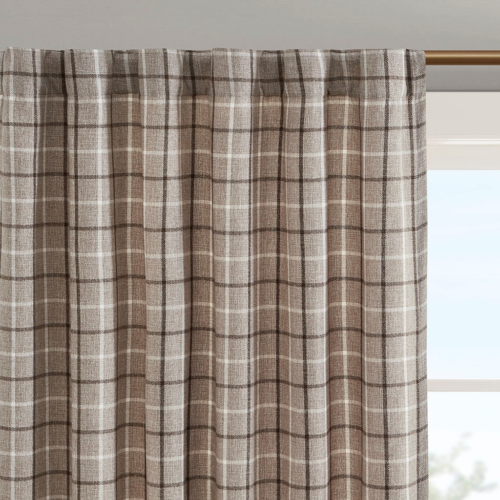Plaid Rod Pocket And Back Tab Curtain Panel With Fleece Lining Brown 50x95 image 3