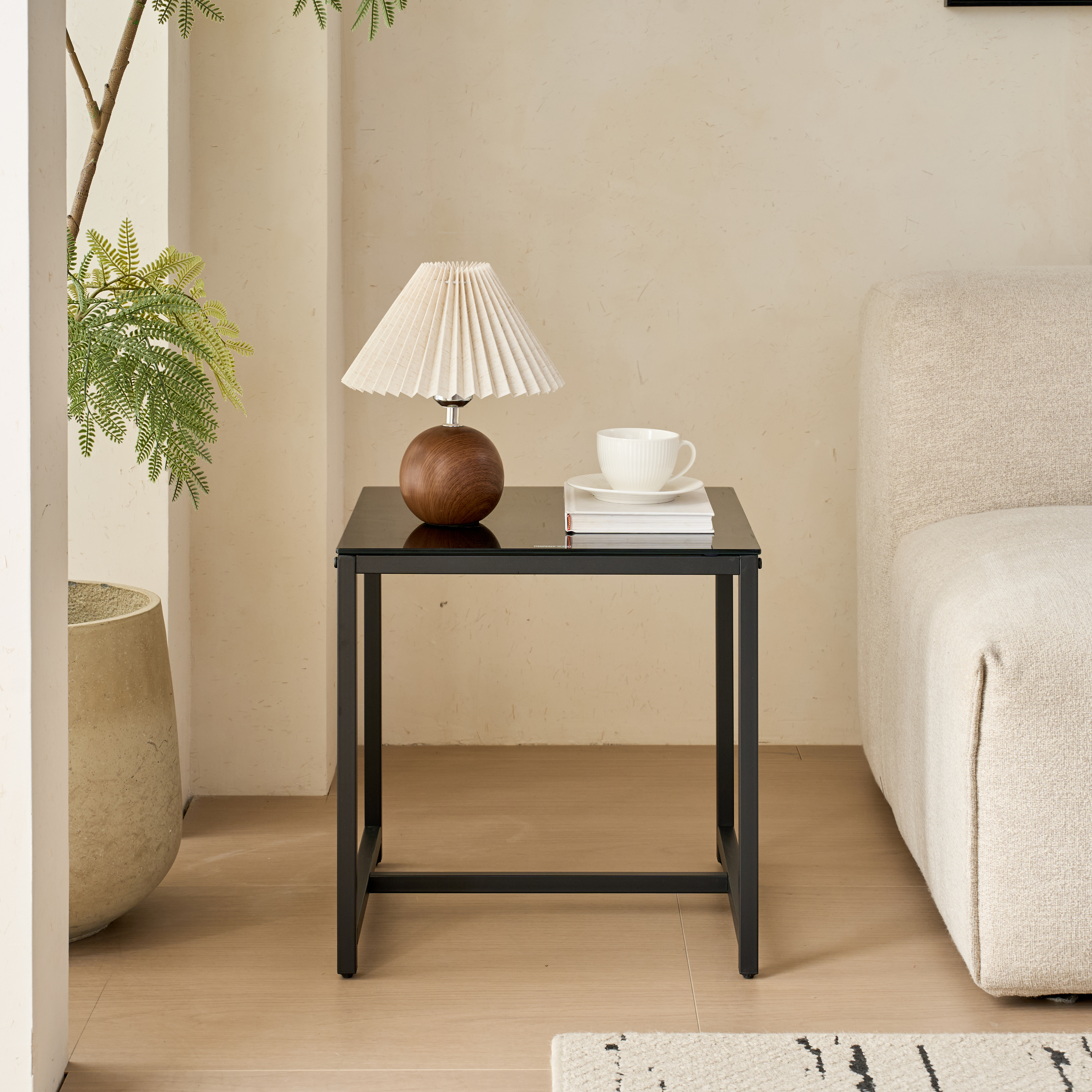 Glass Side Table with Metal Leg