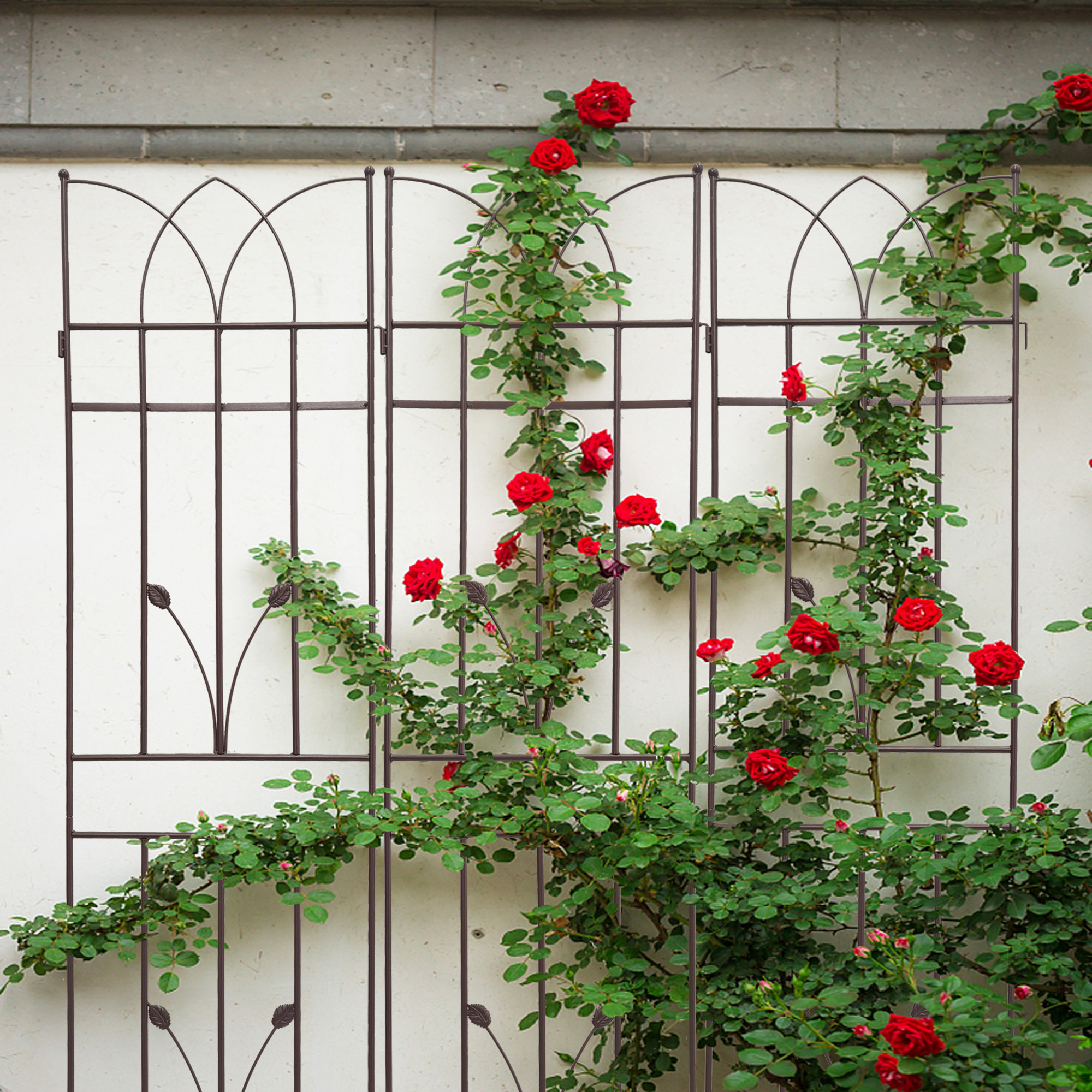 Metal Garden Trellis Set For Climbing Plants Rustproof Brown_voghion.com