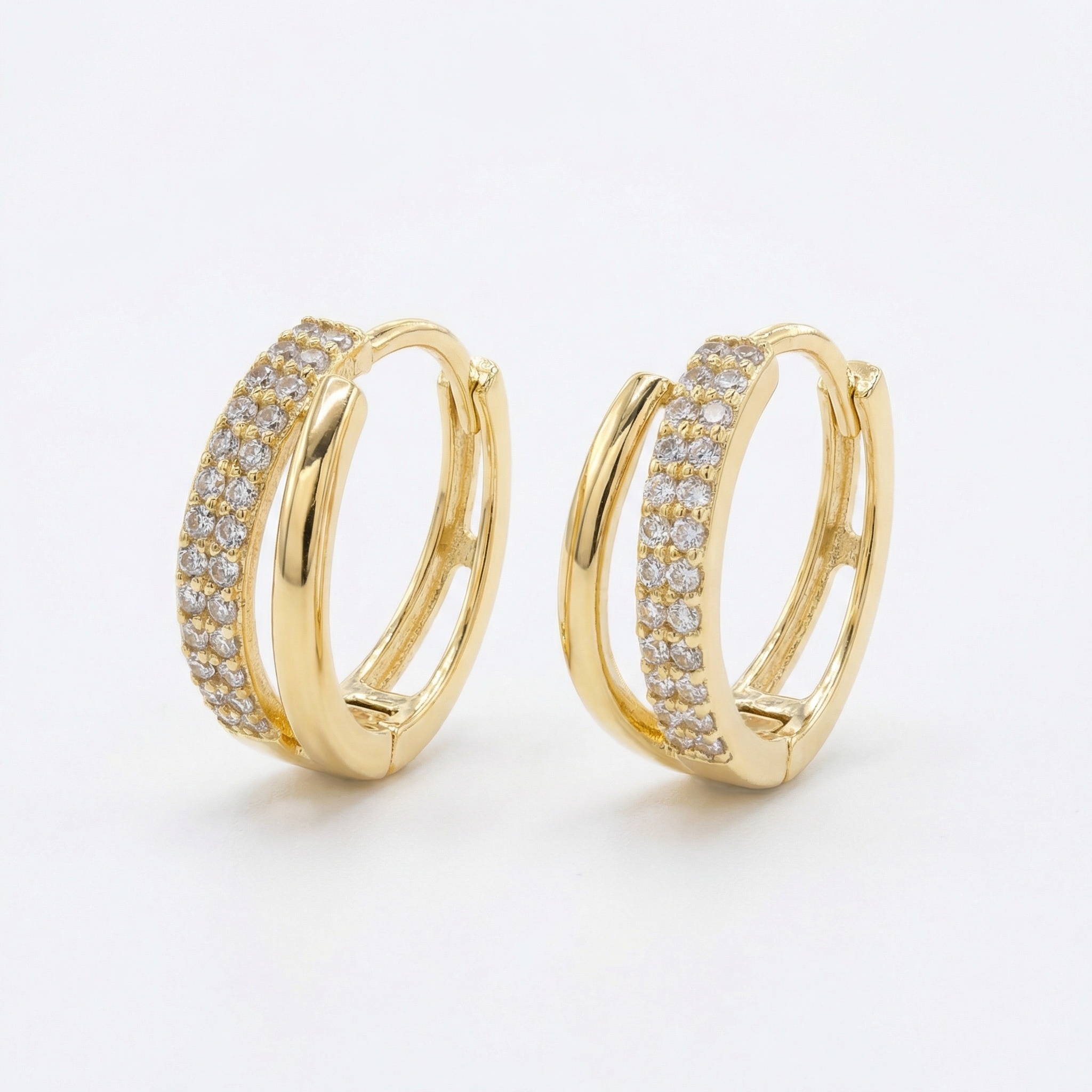 925 Sterling Silver Sparkling Double-Band Huggie Hoops Featuring Radiant Micro-Pave Accents and Polished Finish