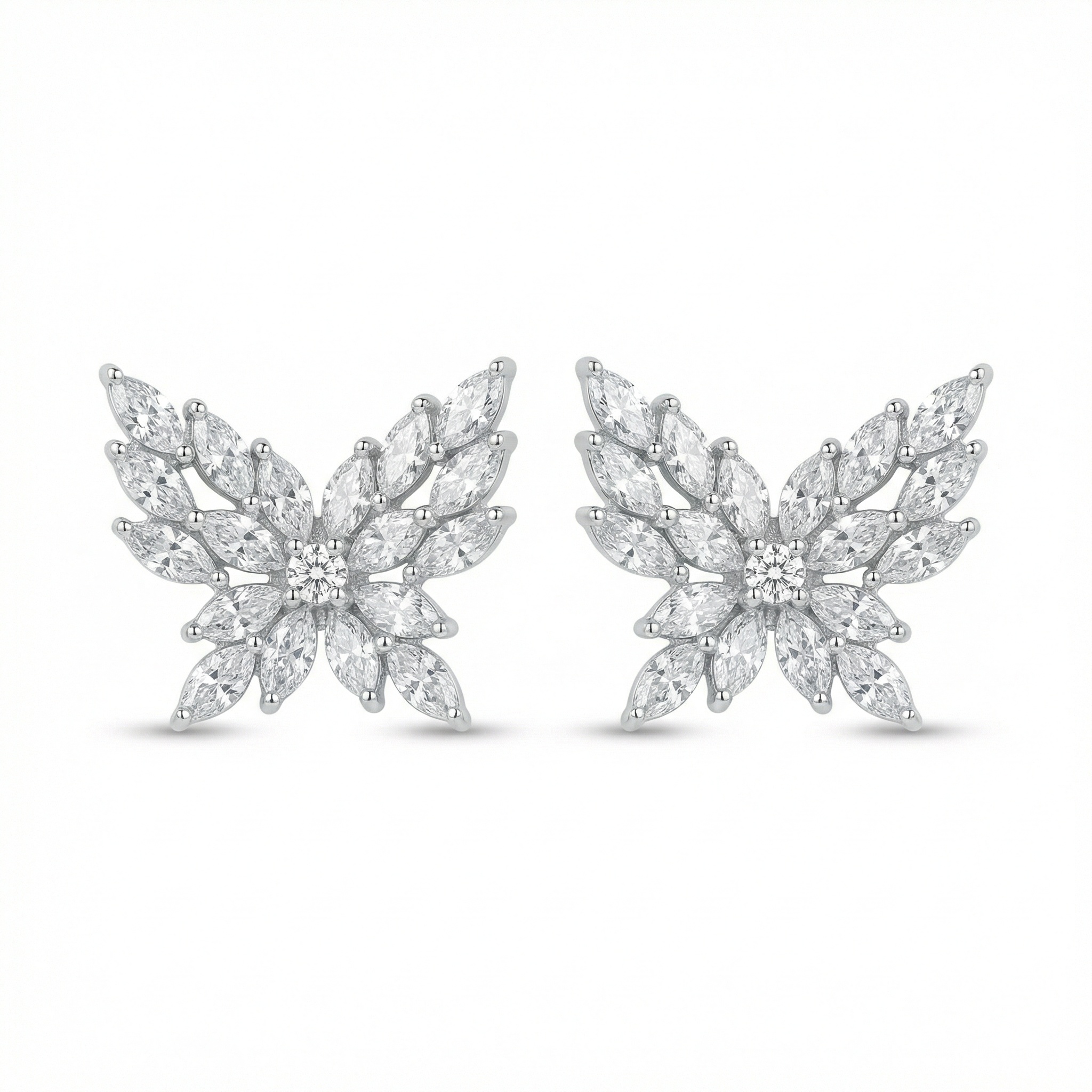 925 Sterling Silver Sparkling Marquise Cut Gemstone Butterfly Stud Earrings in Elegant Sterling Silver