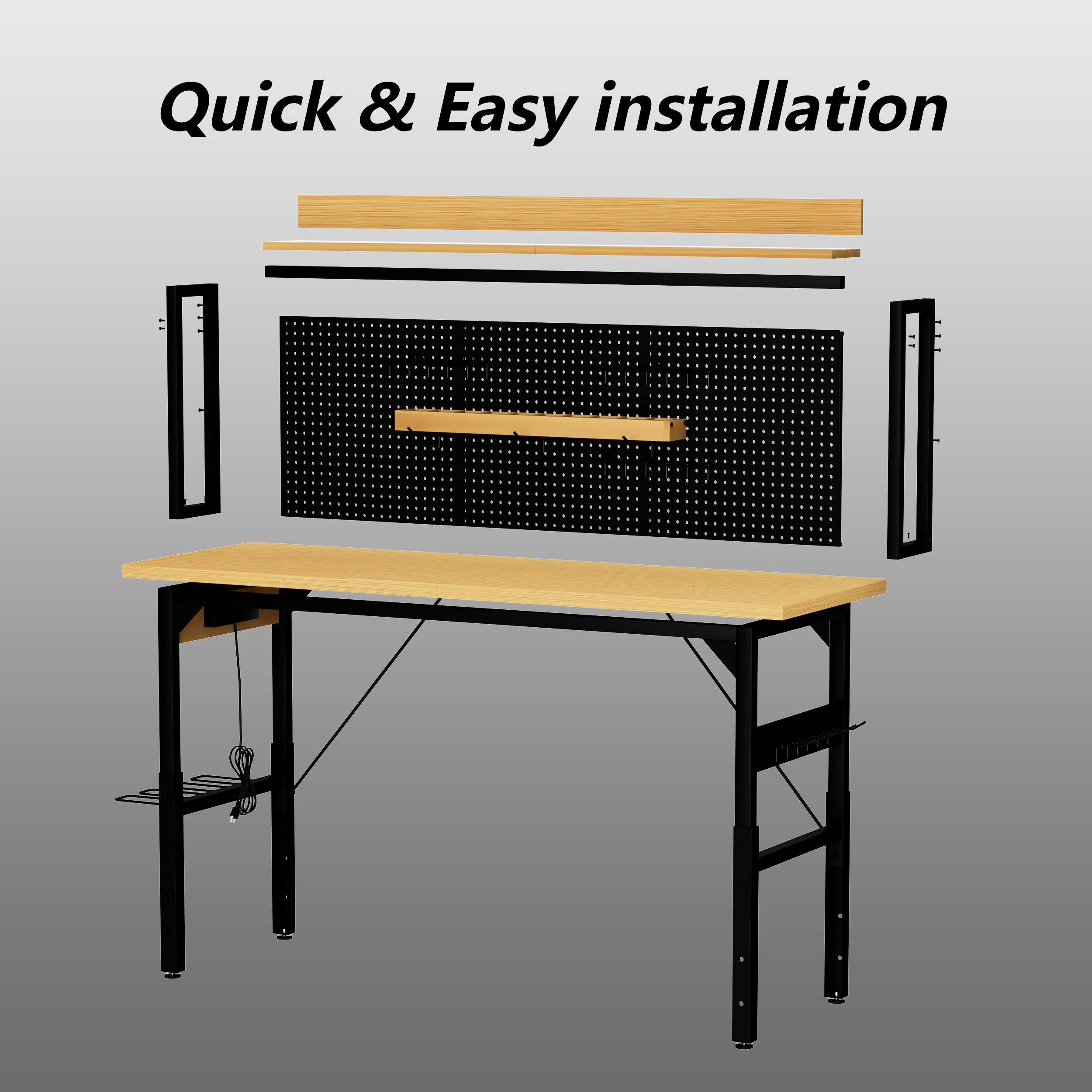 71 Adjustable Workbench with Pegboard β photo 3