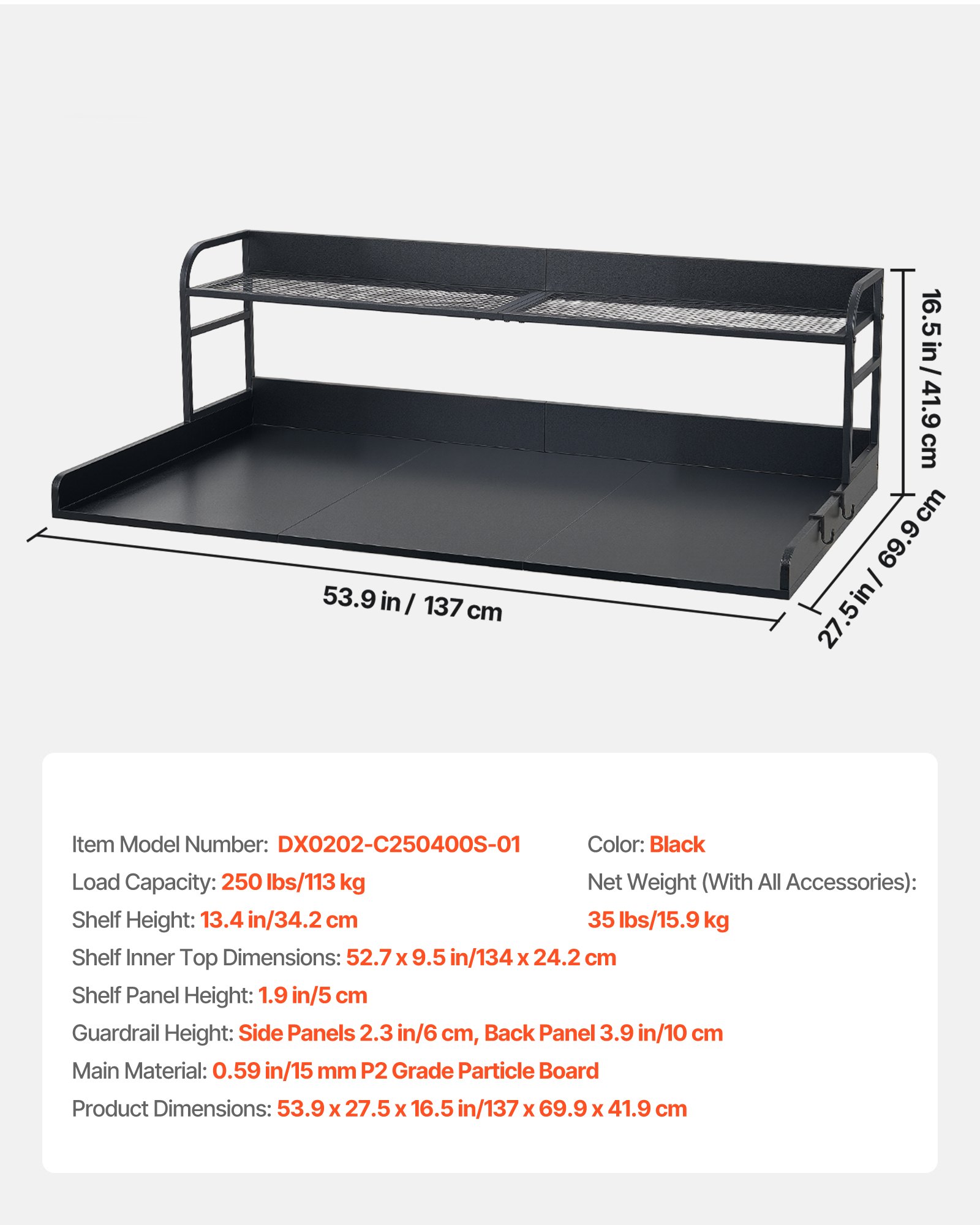 Washer Dryer Countertop With Shelf, 54 X 27.5 In Wooden Washer And Dryer Topper With Edge And 2 Hooks, Laundry Machine Topper For Laundry Closet Pantry Counter Organization And Storage, Black - Image 1