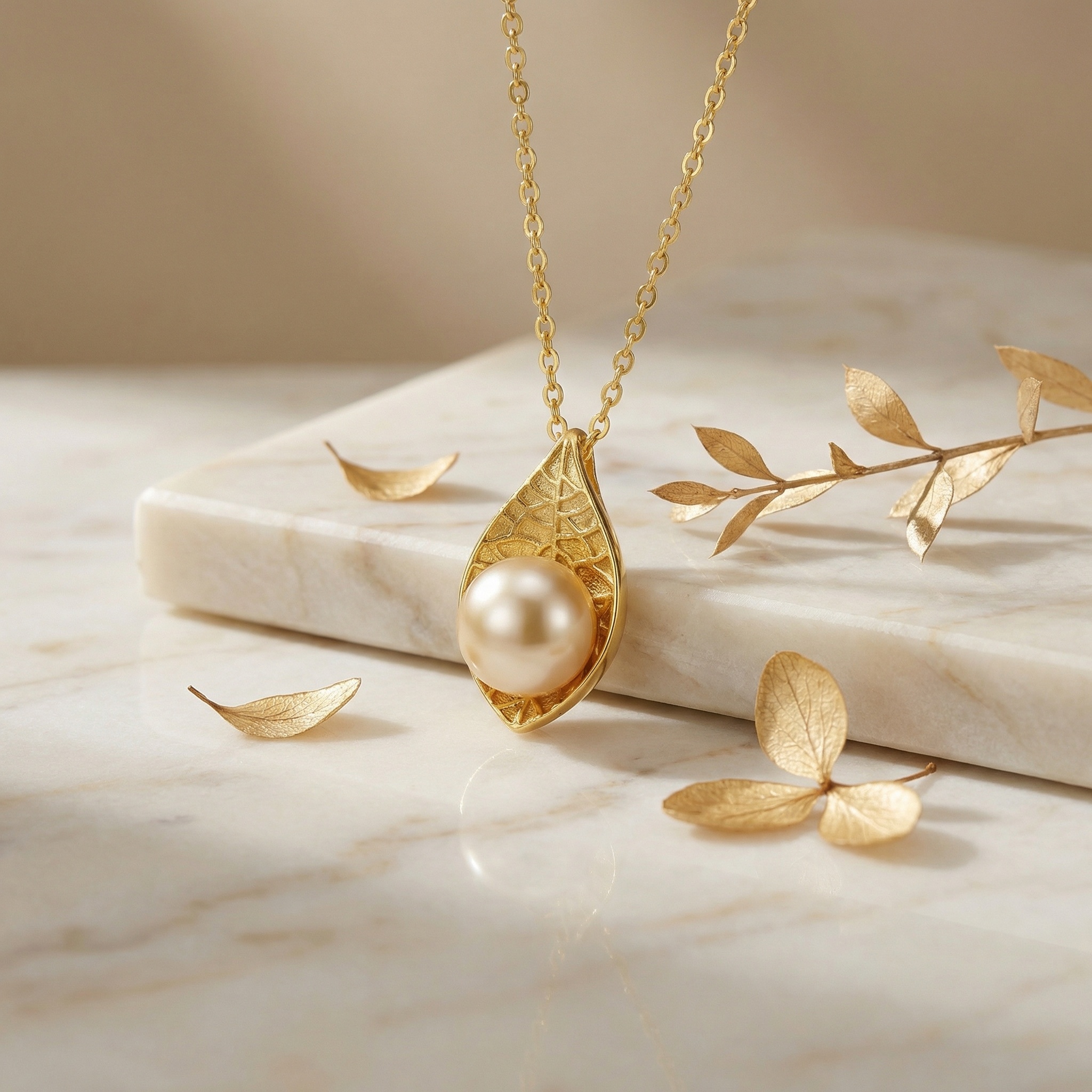 Sterling Silver Leaf Pearl Pendant, picture 3 of 3