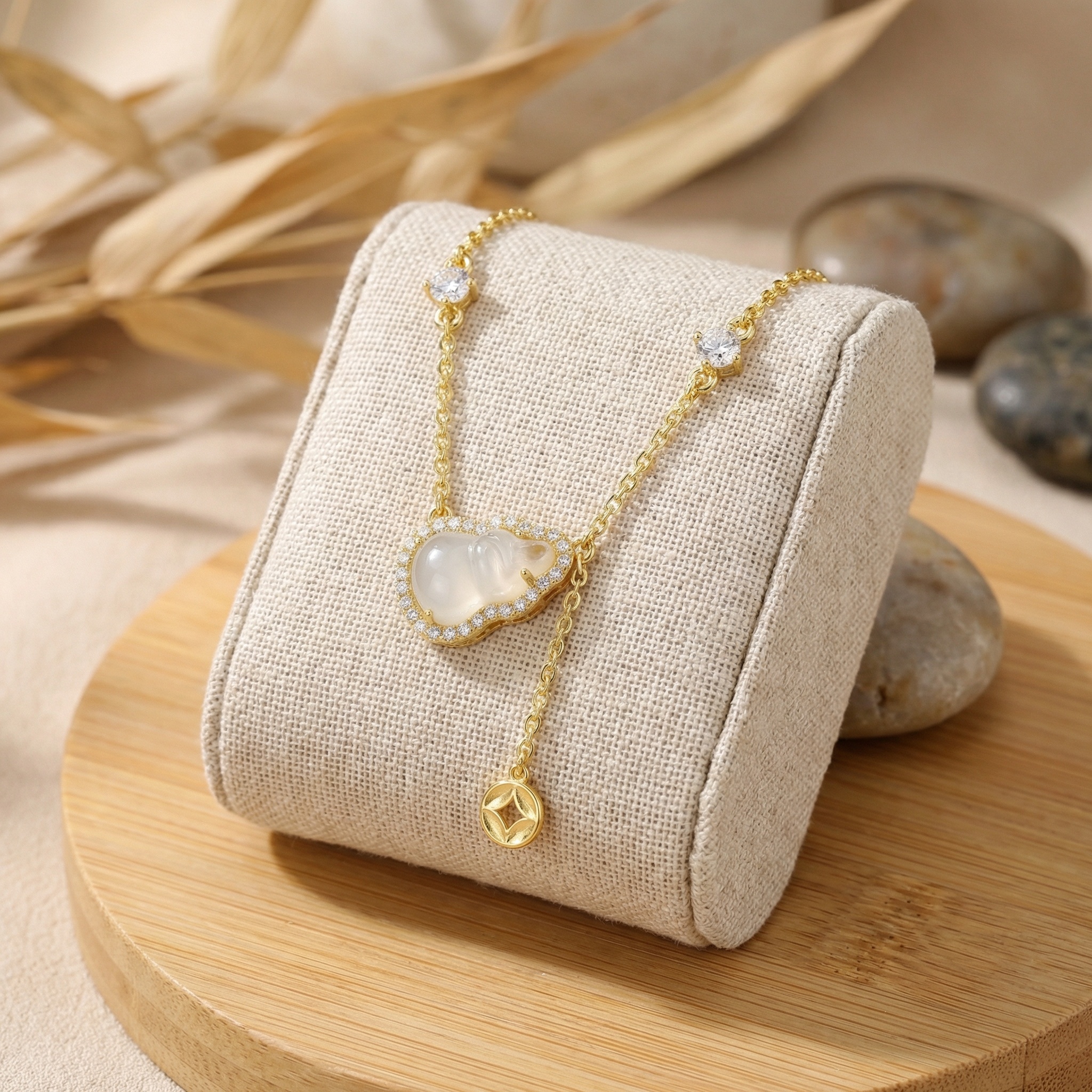 925 Sterling Silver Elegant Gourd Pendant Necklace with Shimmering Crystals and a Dainty Hanging Charm 