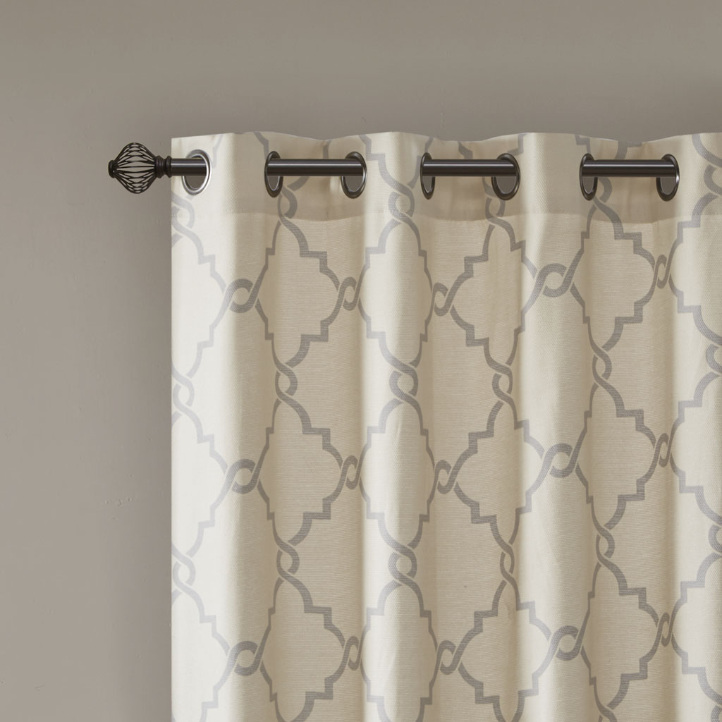 Fretwork Print Grommet Top Window Curtain Panel Only 1 Pc Panel_voghion.com