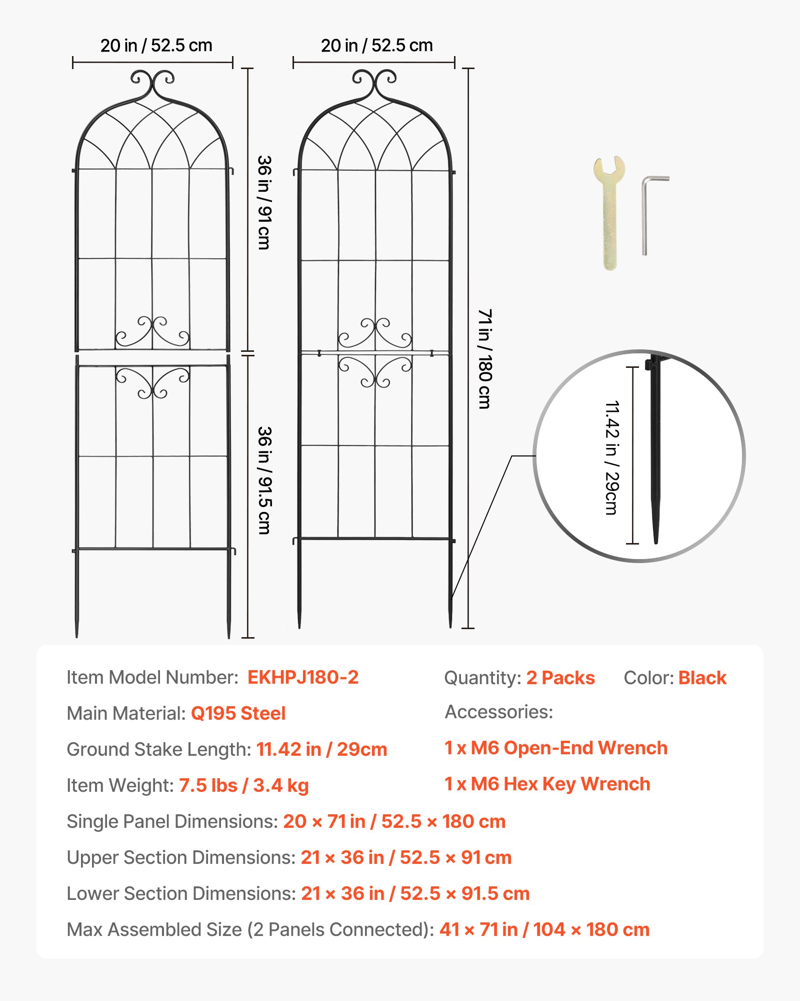 Garden Trellis, 71 X 20 Inch Rose Trellis, 2 Packs Garden Flower Rose Trellises With Powder-Coated Finish & Convenient Locking Design, Plant Support Trellises For Flowers, Vegetables, Roses - Image 1