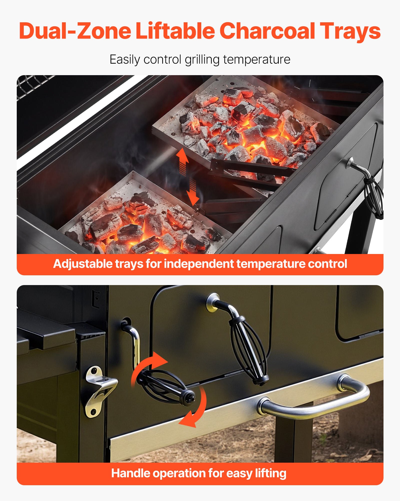 Charcoal Grill, 780 Sq.in. Extra-Large Charcoal Barbecue Grill With 2 Liftable Charcoal Trays & Folding Side Tables, High-Temp Powder-Coated Steel BBQ Cooking Grills For Patio Back.yard Parties