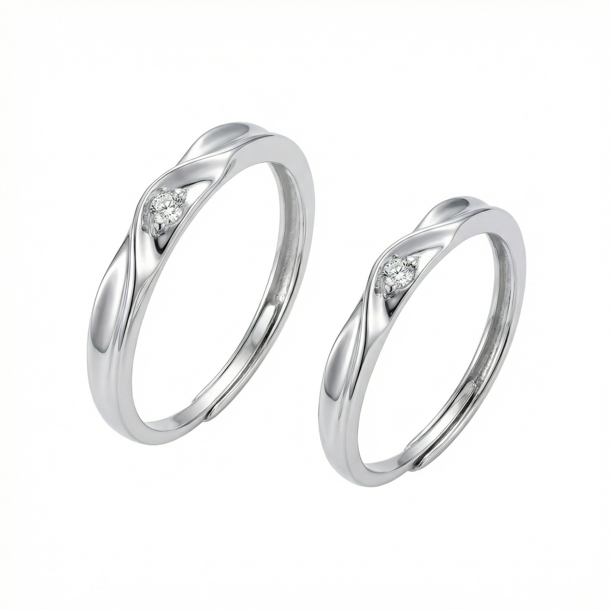 925 Sterling Silver Elegant Silver Twisted Couple Rings with Sparkling Center Stones 