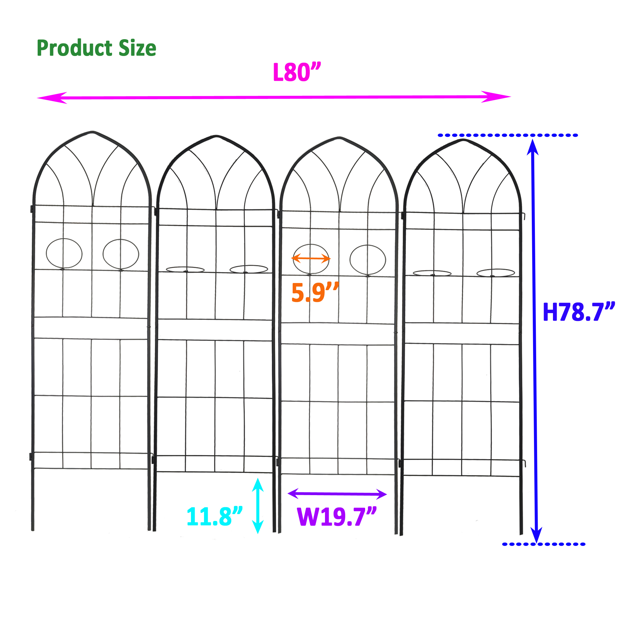 4 Pack Metal Garden Trellis 78.7  X 19.7  Rustproof Trellis For Climbing Plants Outdoor Flower Support Black