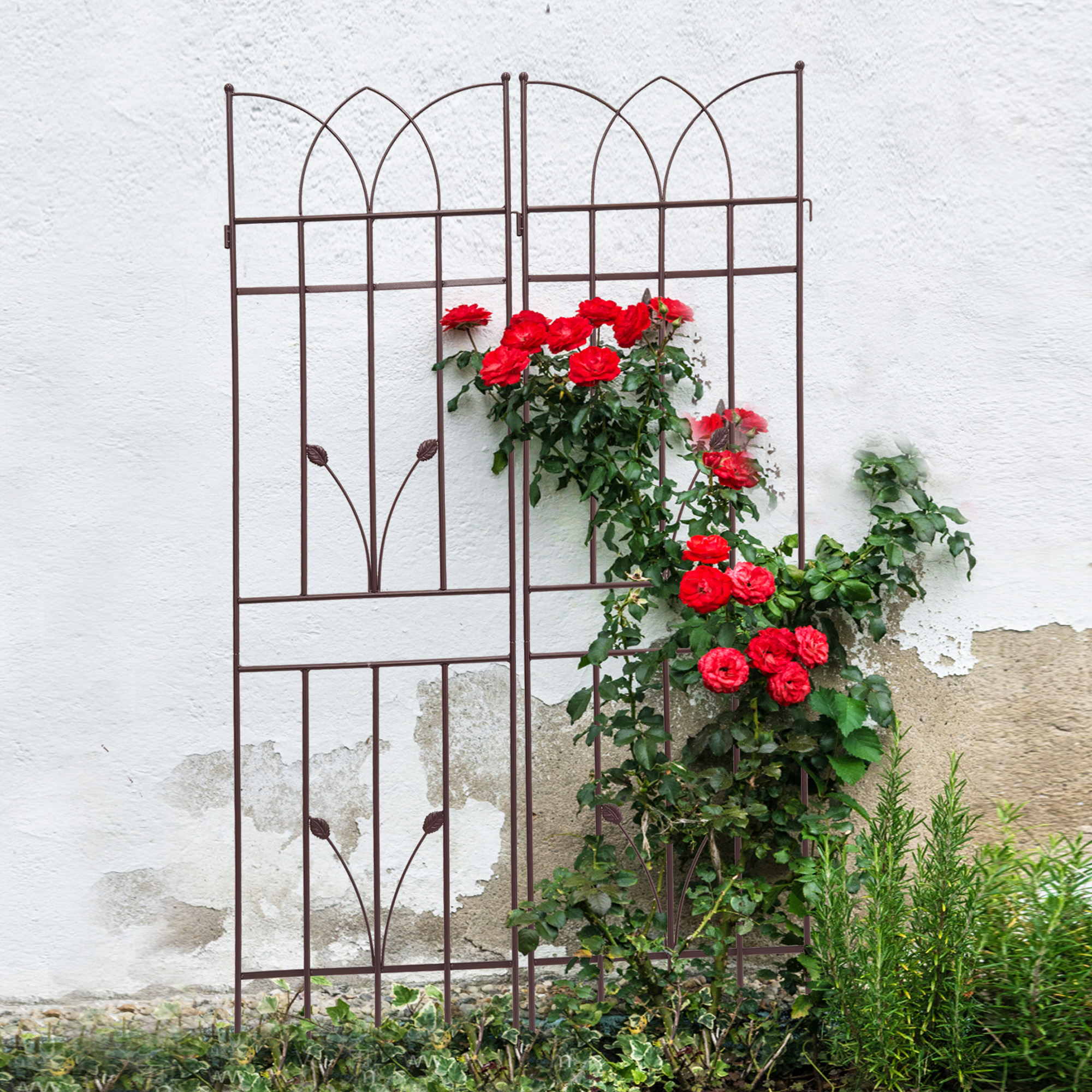 Metal Garden Trellis Set For Climbing Plants Rustproof Brown_voghion.com