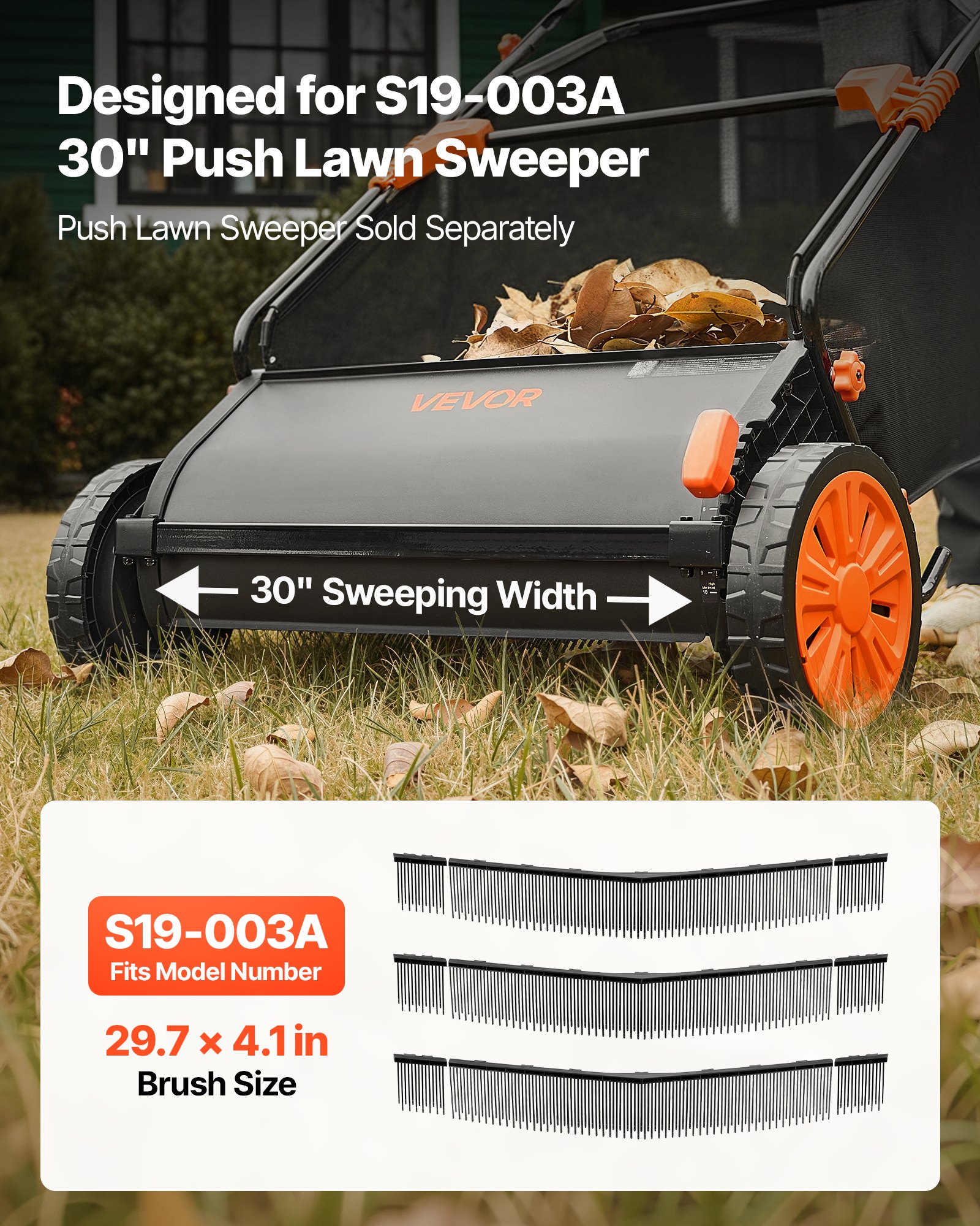 3 Packs Lawn Sweeper Brush Replacement, Compatible With 30 In Lawn & Leaf Collector Sweepers, Yard Sweeper Brush Paddle With Durable V-Shaped Bristles For Easy Grass Leaf Cleanup