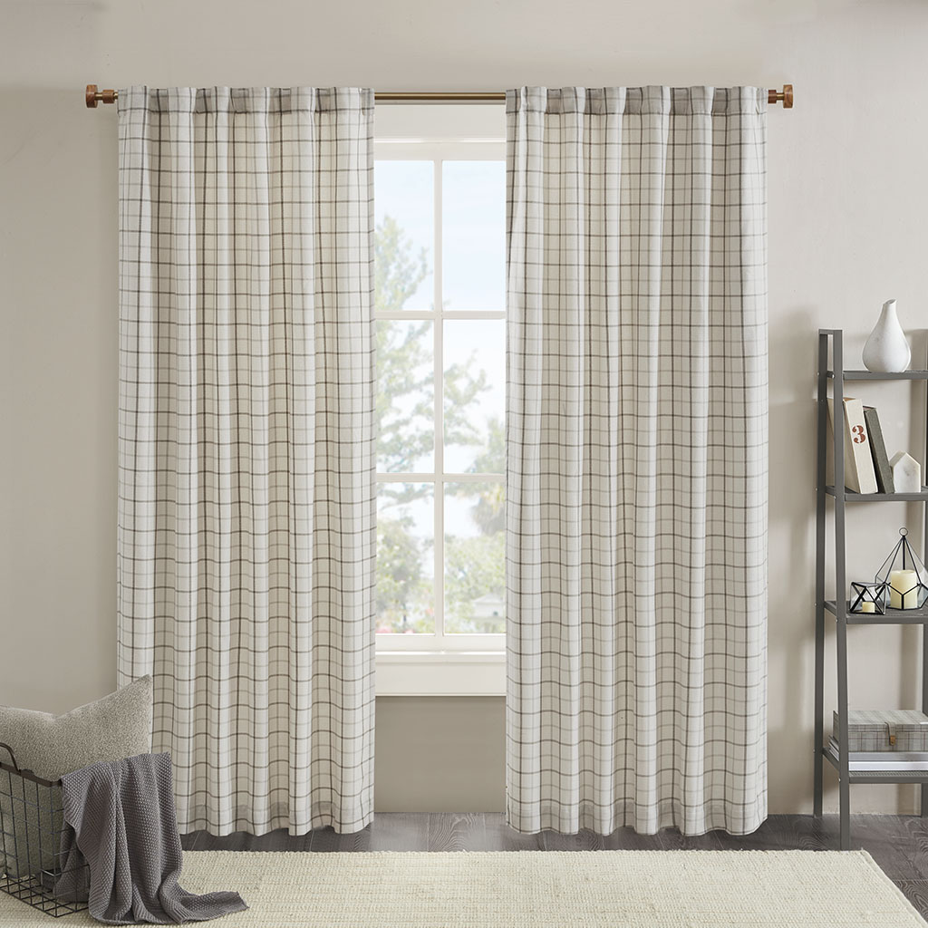 Plaid Rod Pocket And Back Tab Curtain Panel With Fleece Lining Natural 50x95