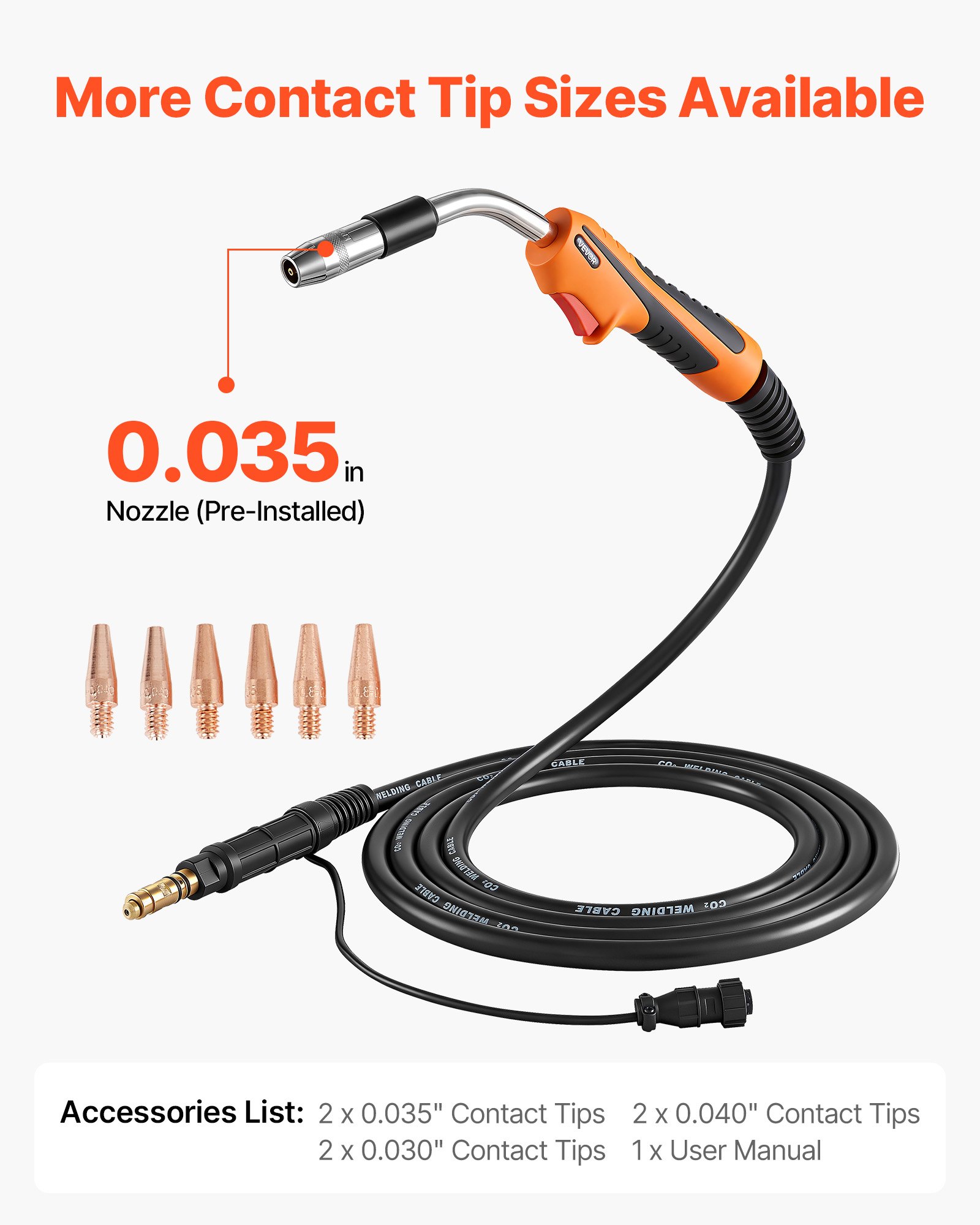 250A MIG Welding Gun With 15FT Cable, Replacement For Lincoln Magnum Pro 250L  - With 7PCS Mig Welding Contact Tips — foto 3