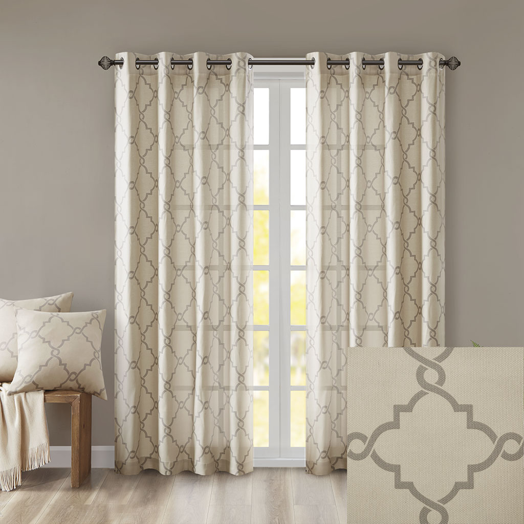 Fretwork Print Grommet Top Window Curtain Panel Only 1 Pc Panel_voghion.com