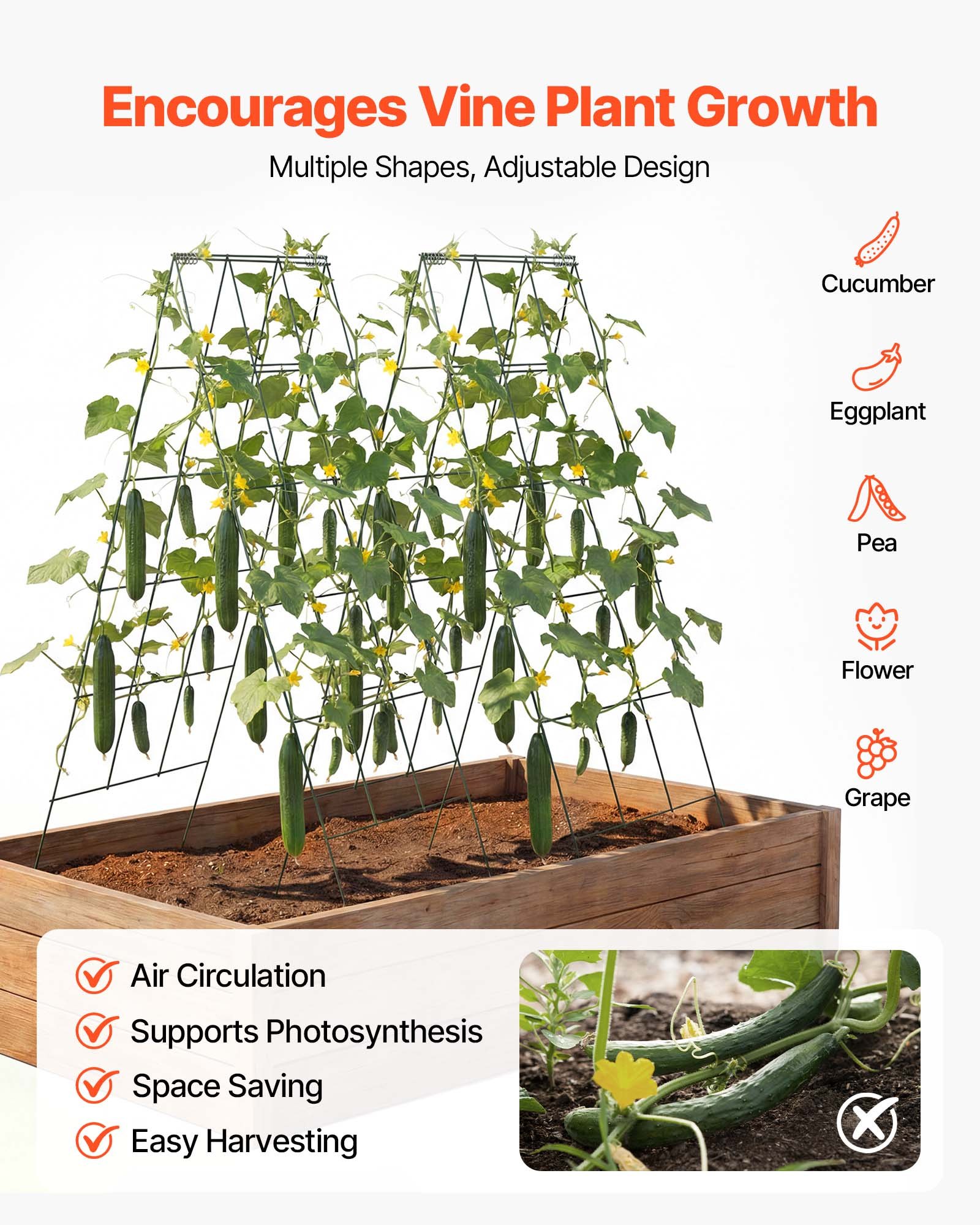 Cucumber Trellis 4 Pack, A-Frame Garden Trellises For Raised Bed, Metal Rustproof Coating Plant Support For Vine, Climbing Plants, Peas, Beans, Zucchini, Tomato, Flower (46.06 X 18.11 In X 4PCS)