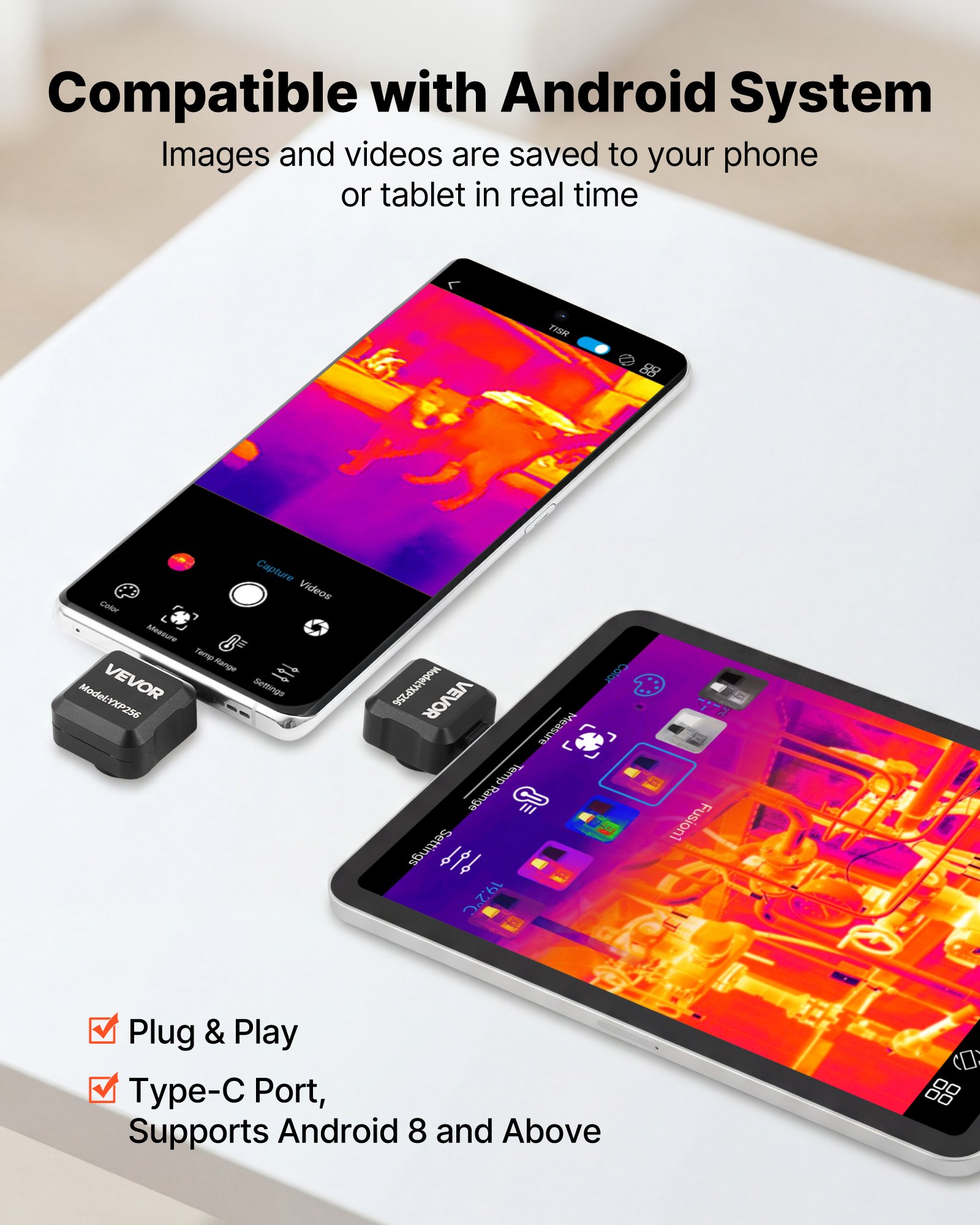 Thermal Imaging Camera For Android, 512 X 384 TISR Super Resolution, 25HZ Refresh Rate Infrared Thermal Imager For Smartphone Tablet, 256 X 192 IR Resolution, -4°F To 1022°F & 15 Color Palettes
