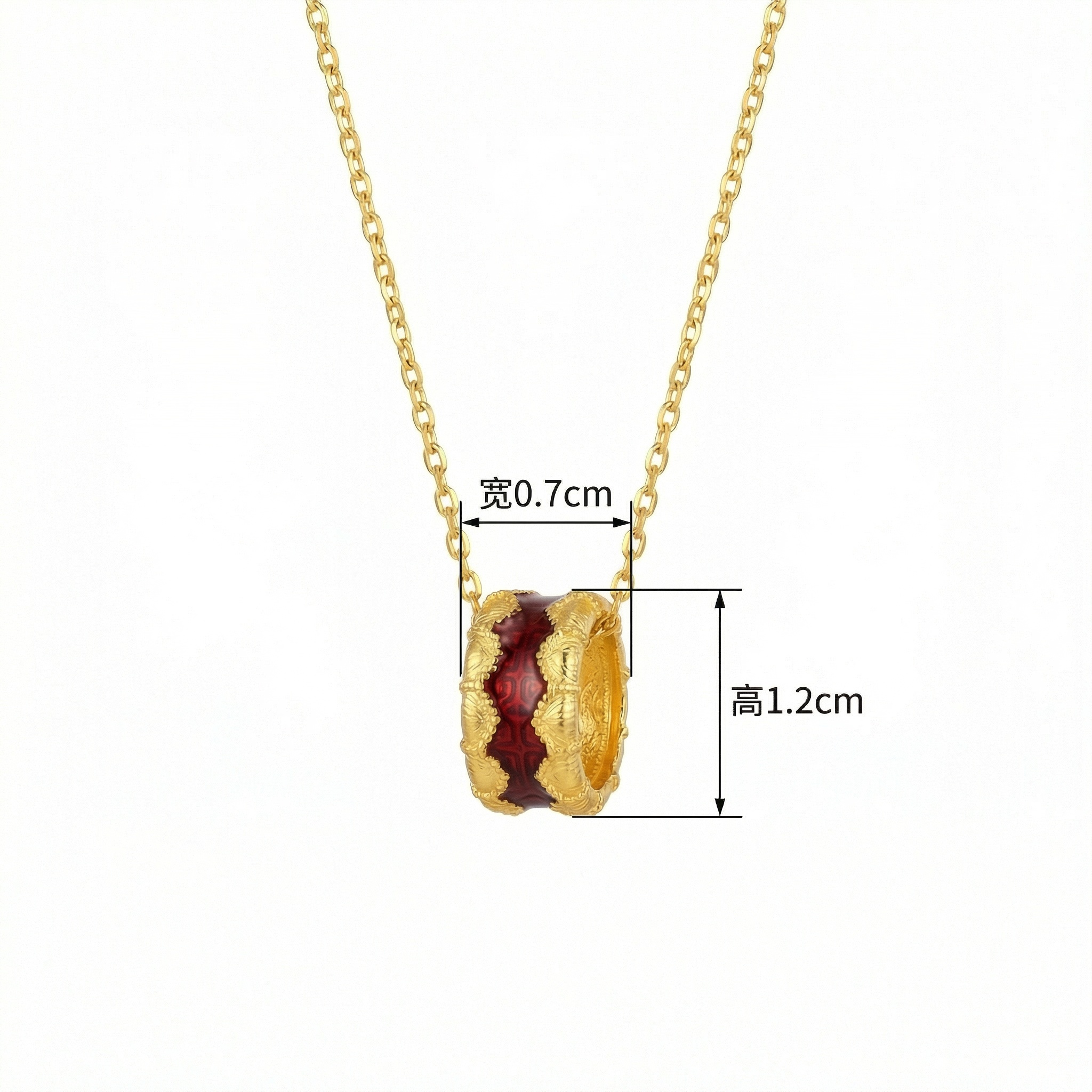 925 Sterling Silver Ornate Crimson Enamel Barrel Pendant Necklace with Intricate Gilded Filigree Accents 3