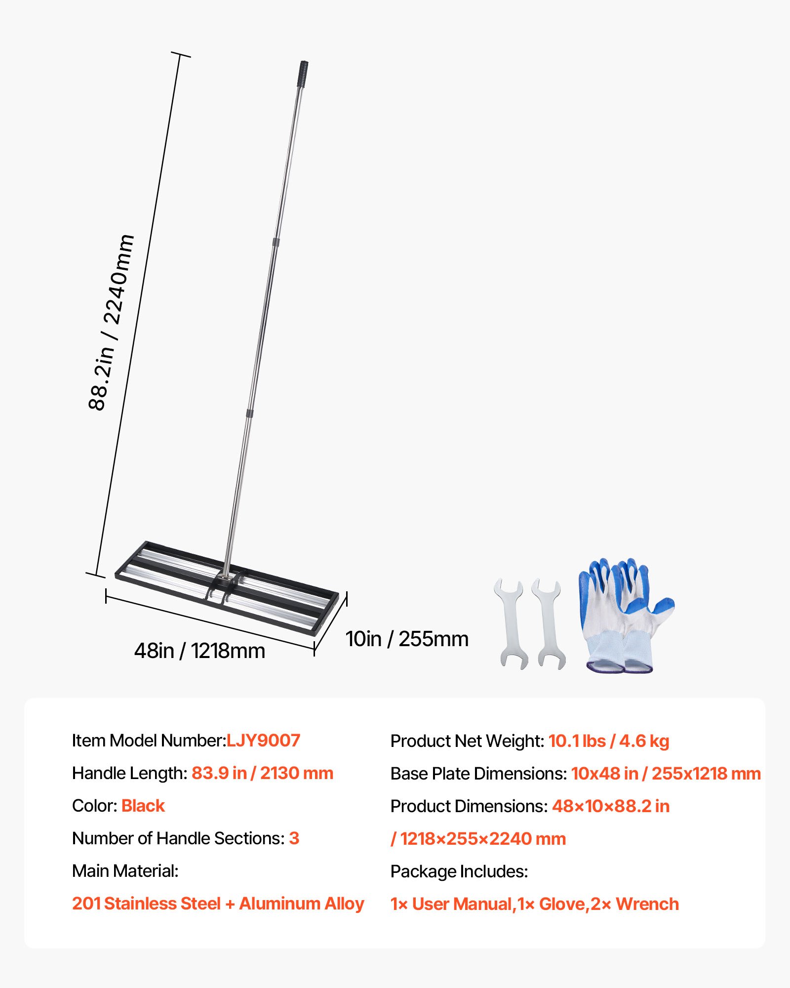 Updated Lawn Leveling Rake With Roller, 48'' X 10" Stainless Steel Lawn Leveler With 83.9'' Adjustable Handle, Heavy Duty Yard Leveling Rake, Effort Saving Lawn Leveling Tool For Yard Golf Court_voghion.com