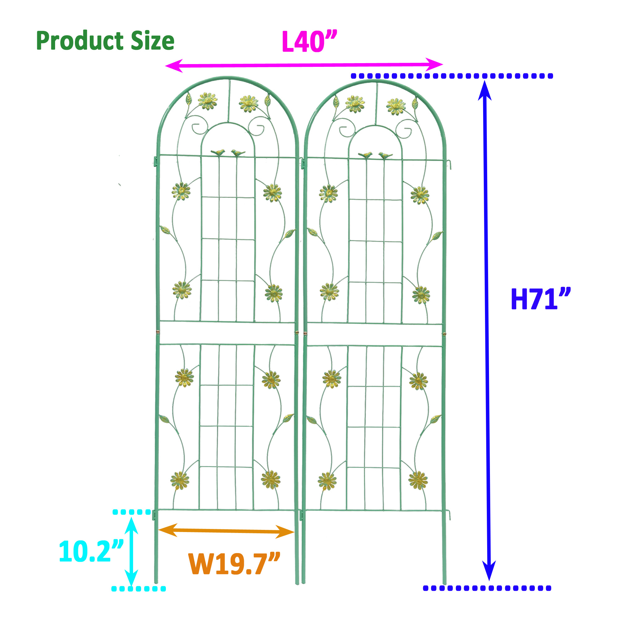 2 Pack Metal Garden Trellis 71  X 19.7  Rustproof Trellis For Climbing Plants Outdoor Flower Support Green