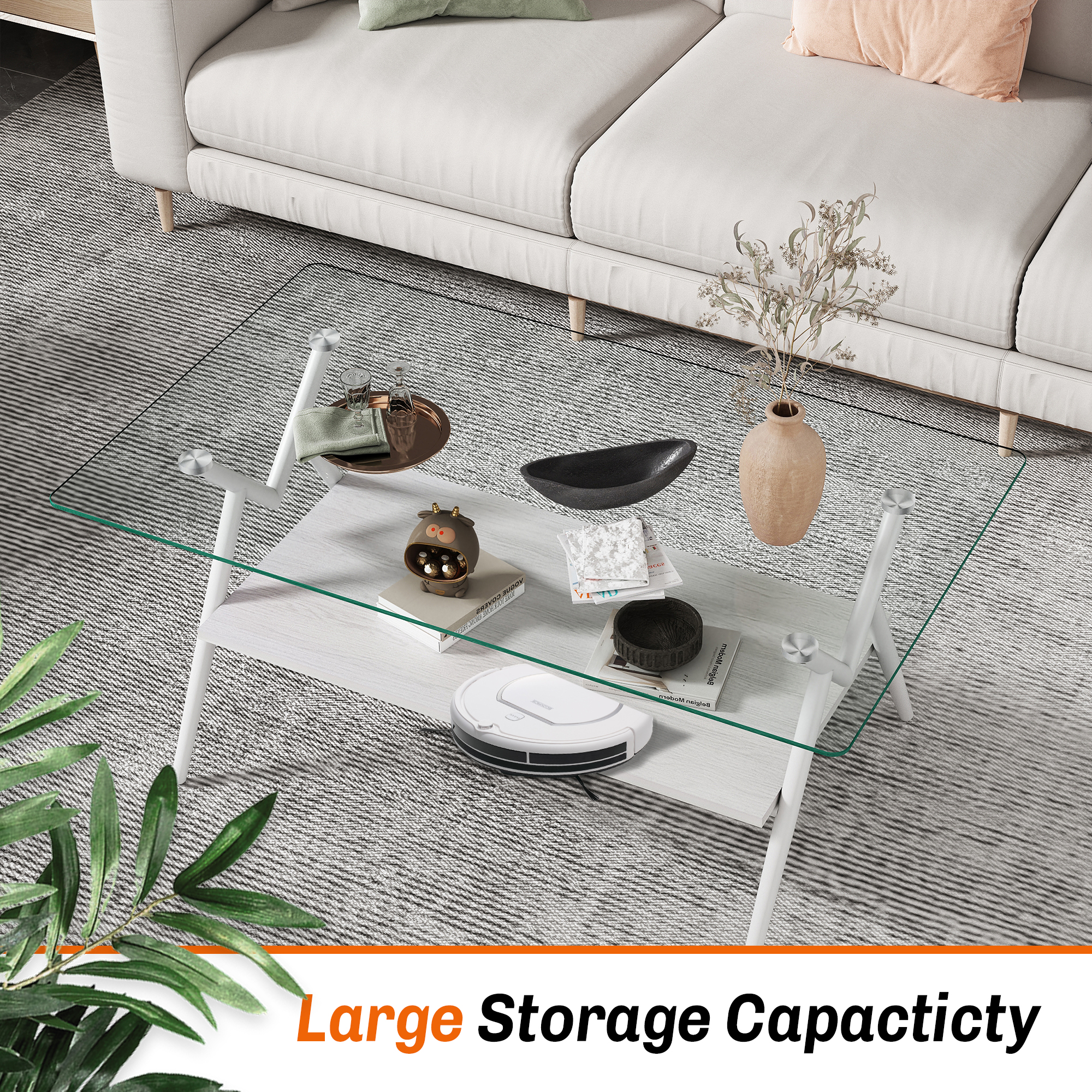 Coffee Table And End Tables Set Of 3, Tempered Glass Table With MDF Layer, Modern Tables For Living Room , Transparent Glass_voghion.com