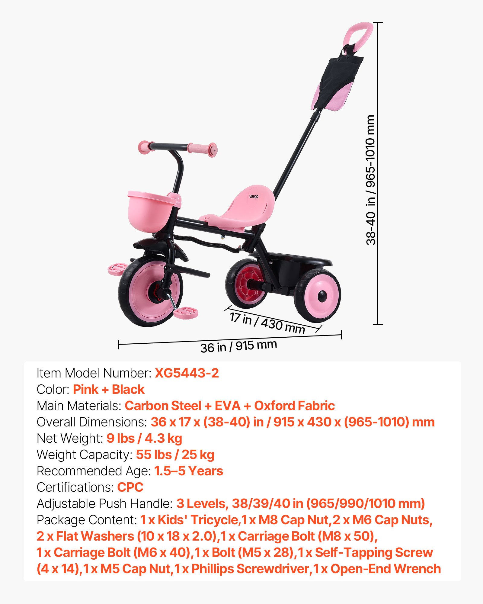 Tricycle et poussette pour tout-petits de 18 mois à 5 ans