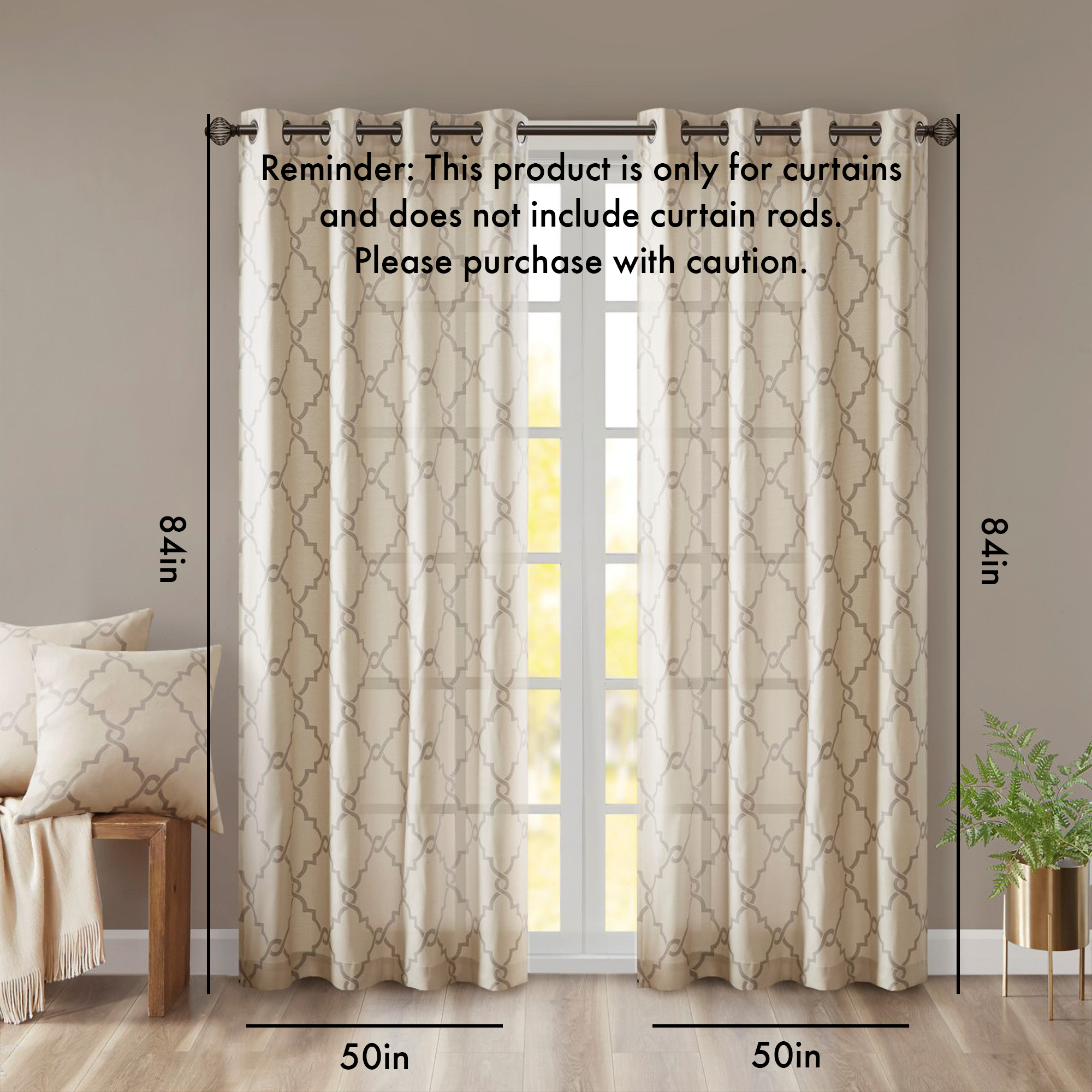 Fretwork Print Grommet Top Window Curtain Panel Only 1 Pc Panel_voghion.com