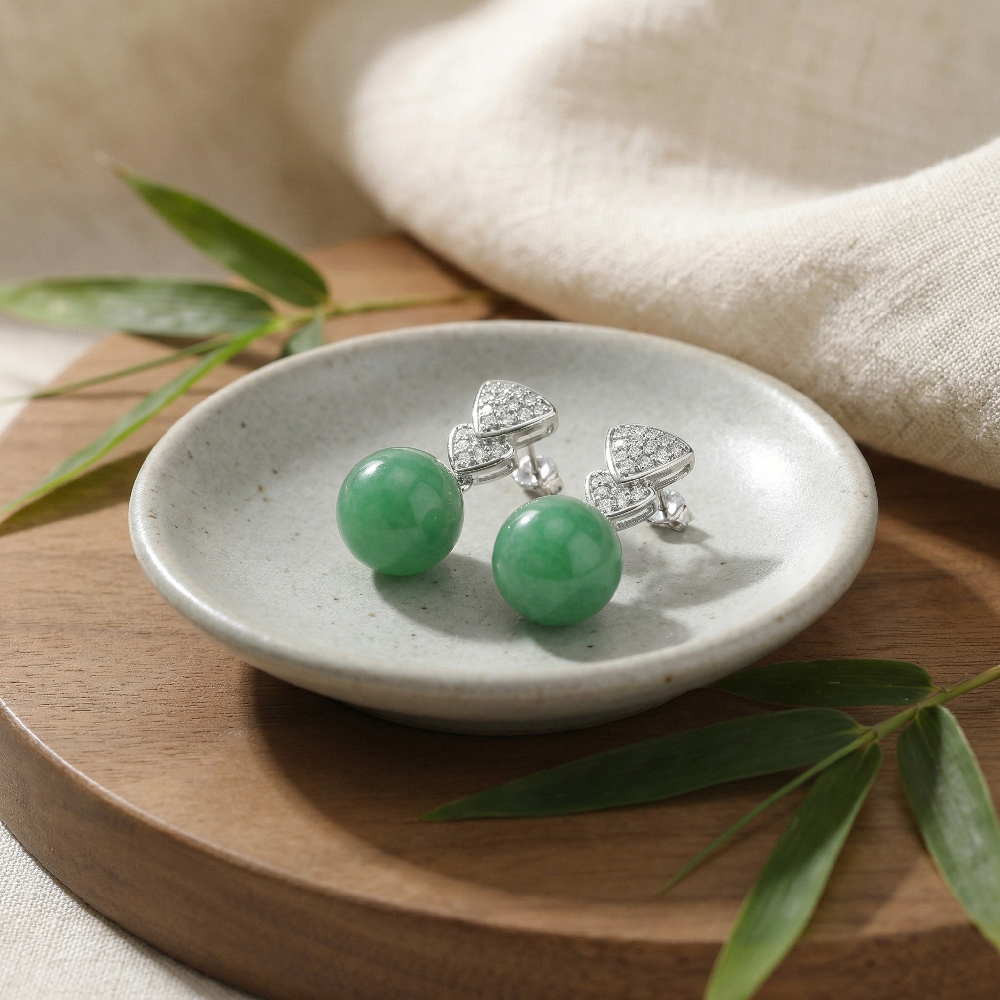 Sterling Silver Jadeite Bead Drop Earrings, picture 2 of 3