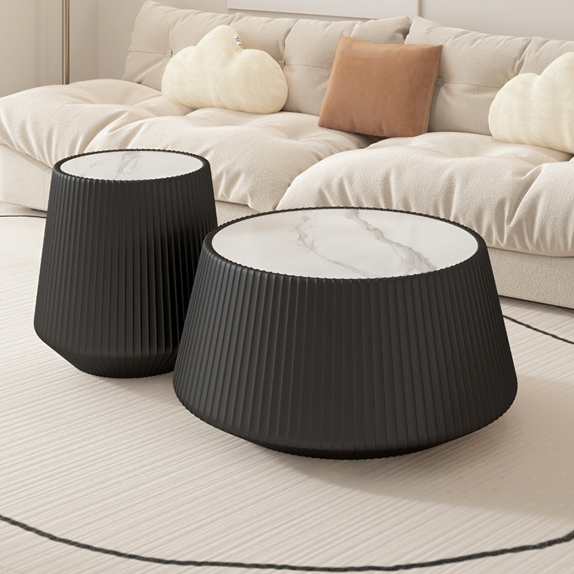Light Sintered Stone Top Cup Shape Leather Coffee Modern Sofa Table For Living Room Furniture  Each Tabletop Has A Unique Grey Pattren