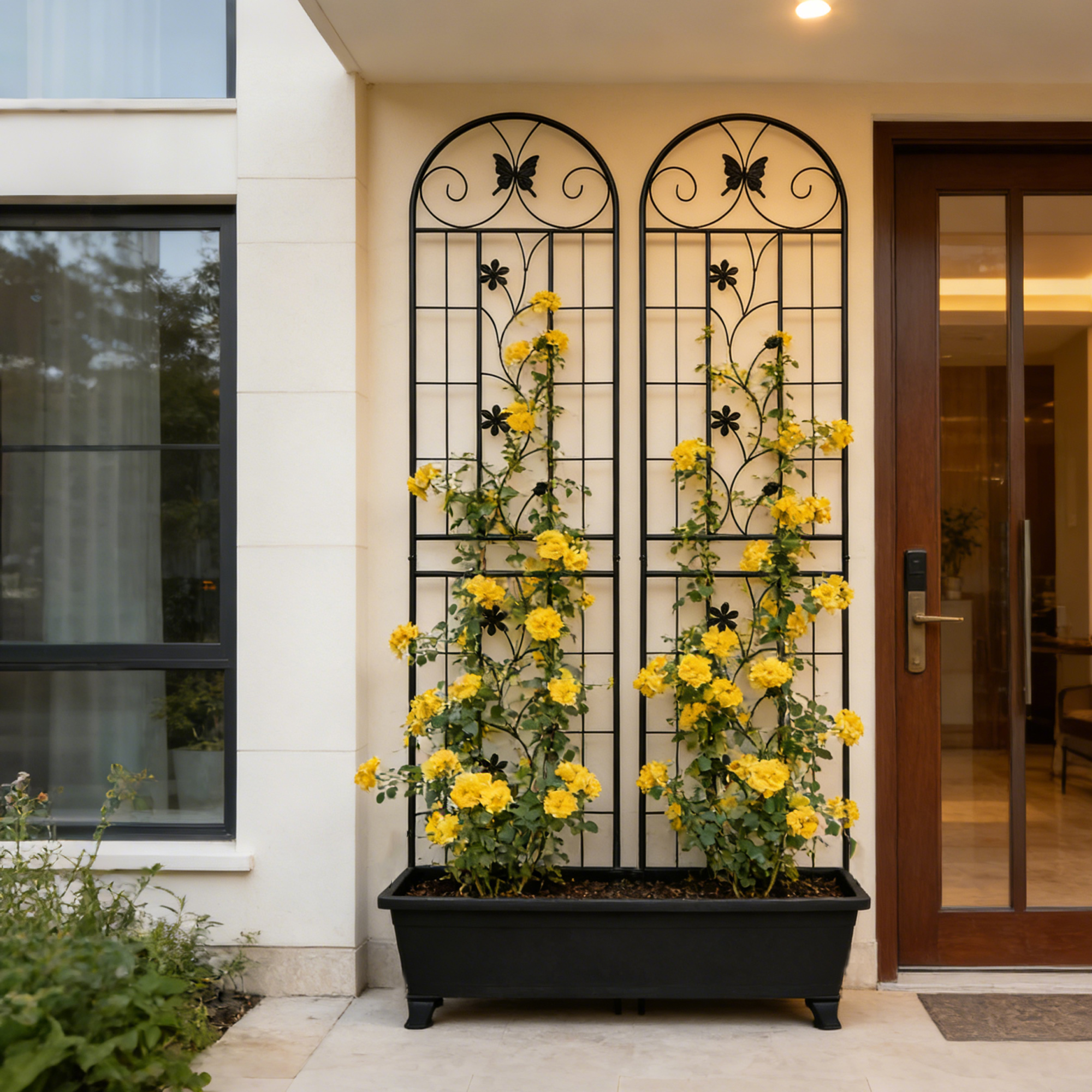 2 Pack Metal Garden Trellis 86.7  X 19.7  Rustproof Trellis For Climbing Plants Outdoor Flower Support Black - Image 1
