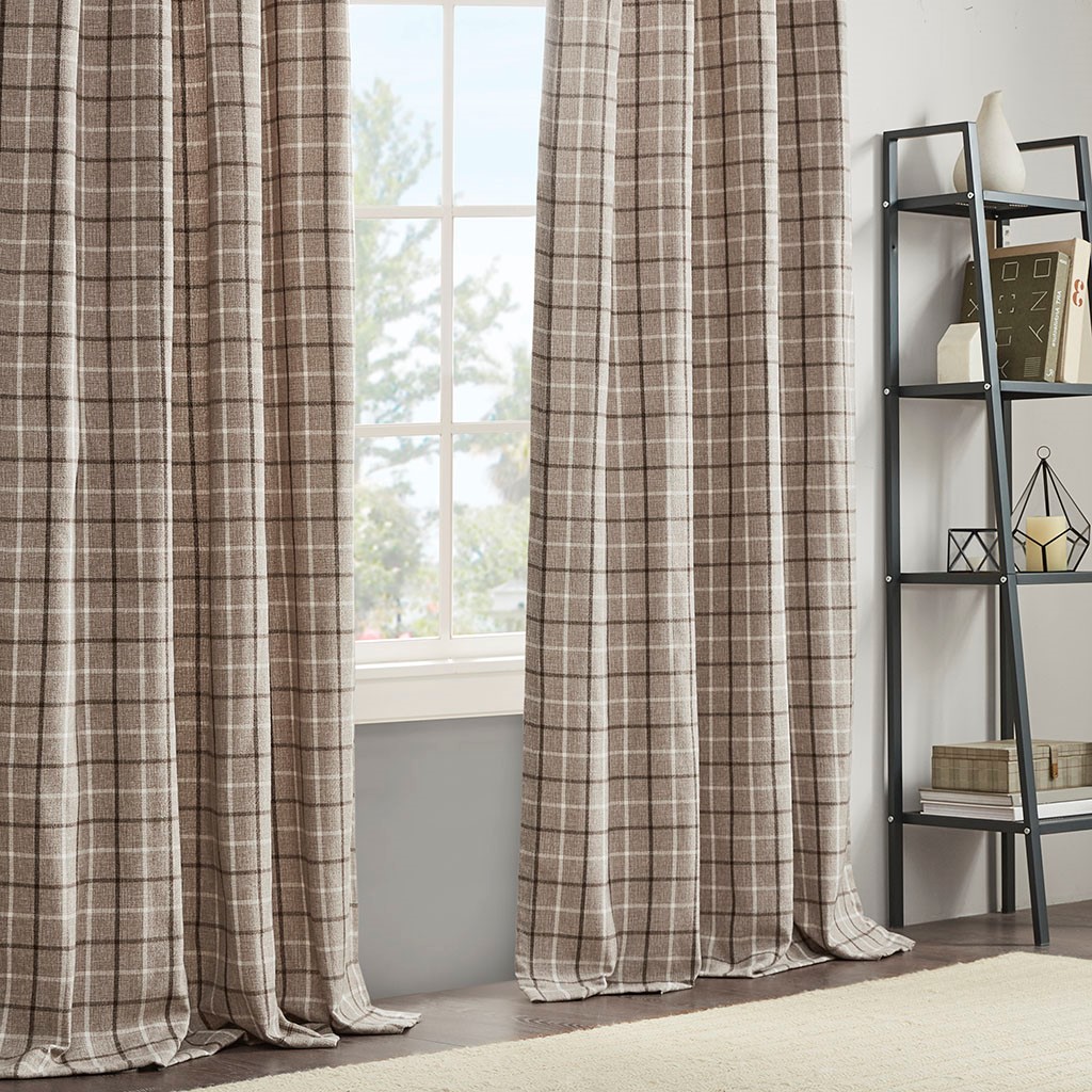 Plaid Rod Pocket And Back Tab Curtain Panel With Fleece Lining Brown 50x84 image 5