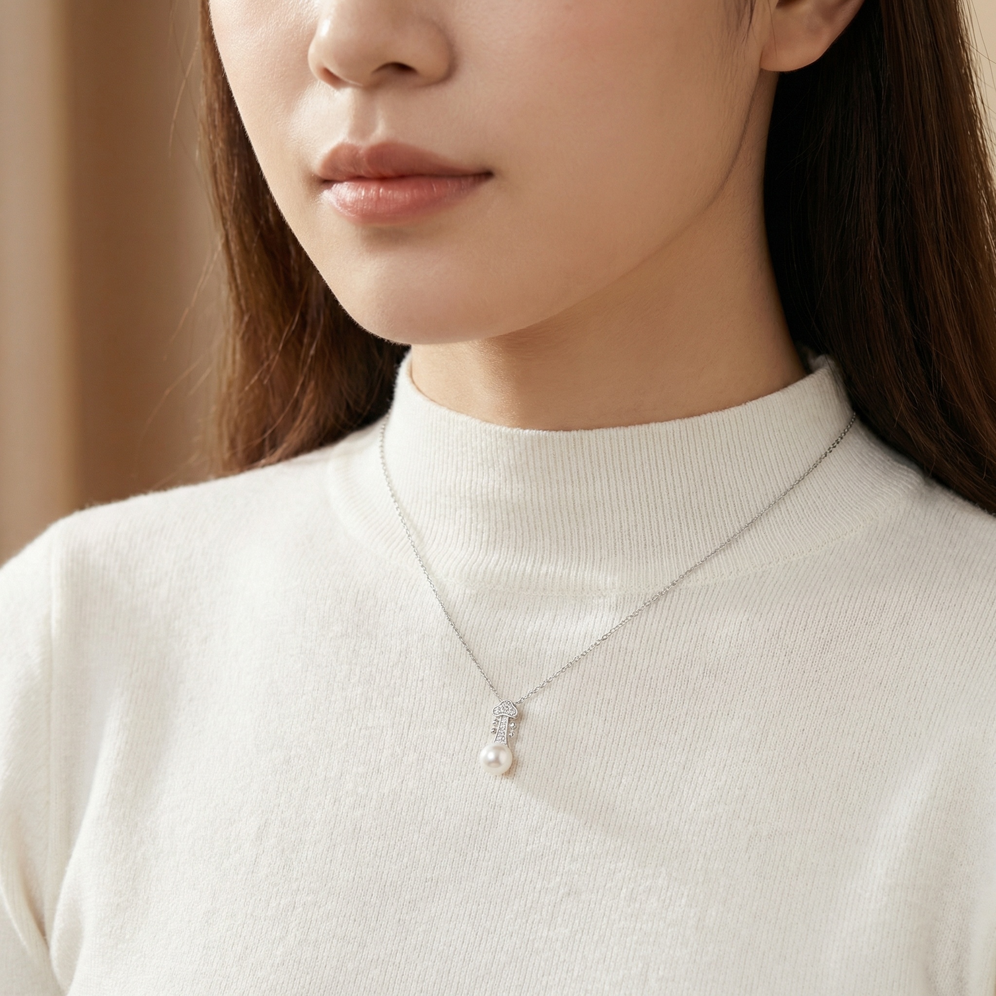 Sterling Silver Violin Pearl Pendant Necklace, picture 2 of 3