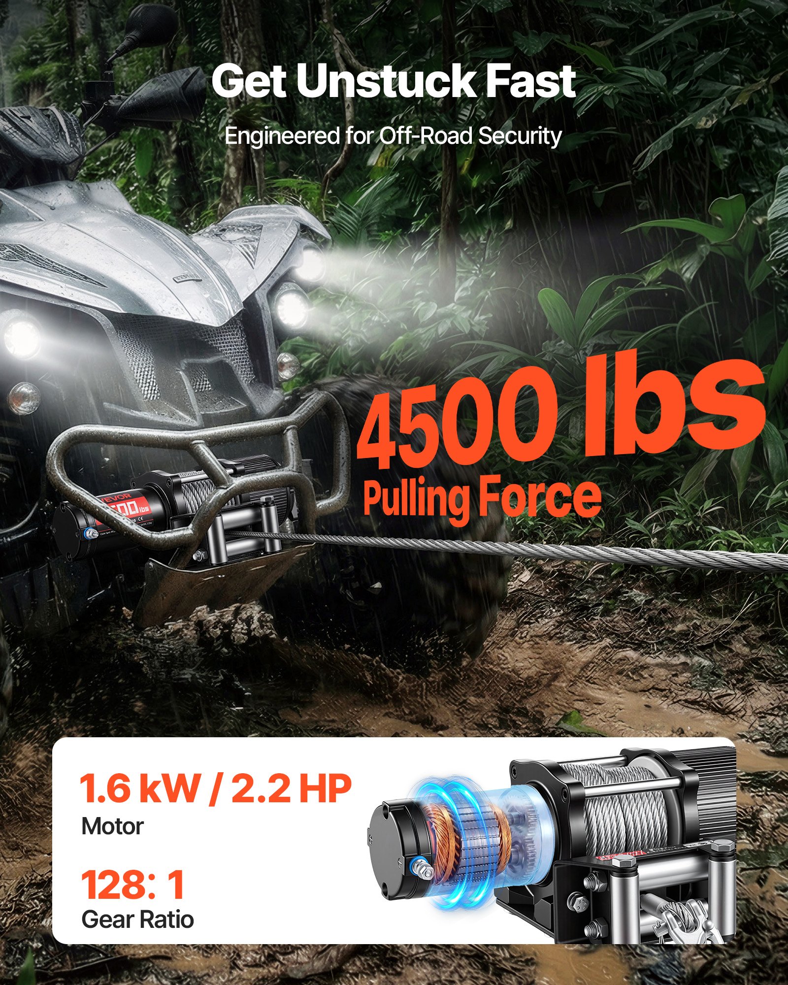 4500 Lbs Electric Winch, 12V DC ATV/UTV Winch With Φ0.24 In X 39.4 Ft Steel Wire Rope, Wireless & Wired Remote Control, IP54 Waterproof, Roller Fairlead Mount Plate For Towing ATV UTV Off-Road