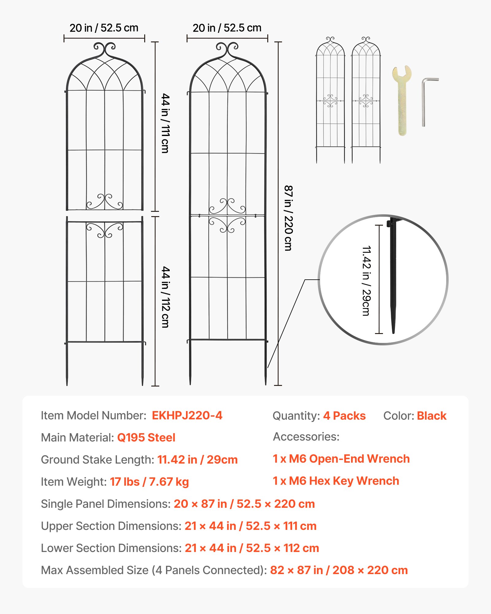 Garden Trellis, 87 X 20 Inch Rose Trellis, 4 Packs Garden Flower Rose Trellises With Powder-Coated Finish & Convenient Locking Design, Plant Support Trellises For Flowers, Vegetables, Roses - Image 1