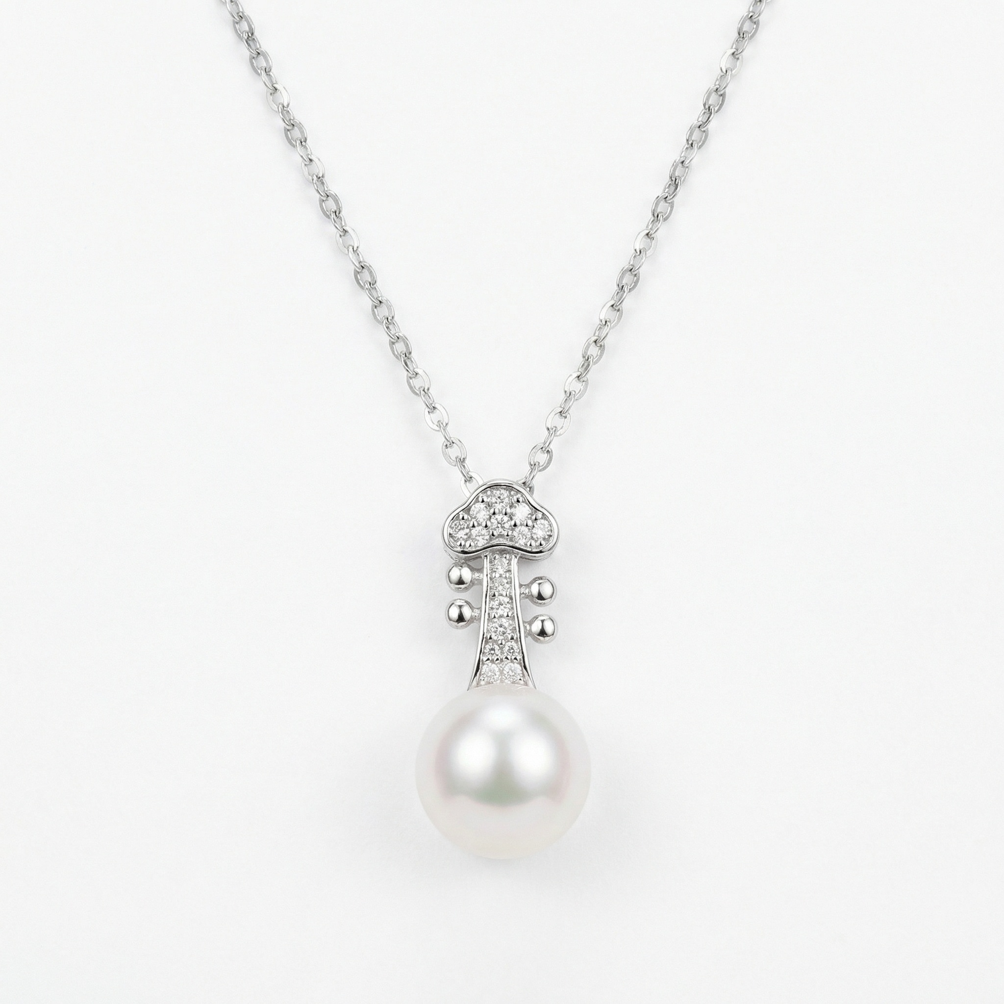 Sterling Silver Violin Pearl Pendant Necklace
