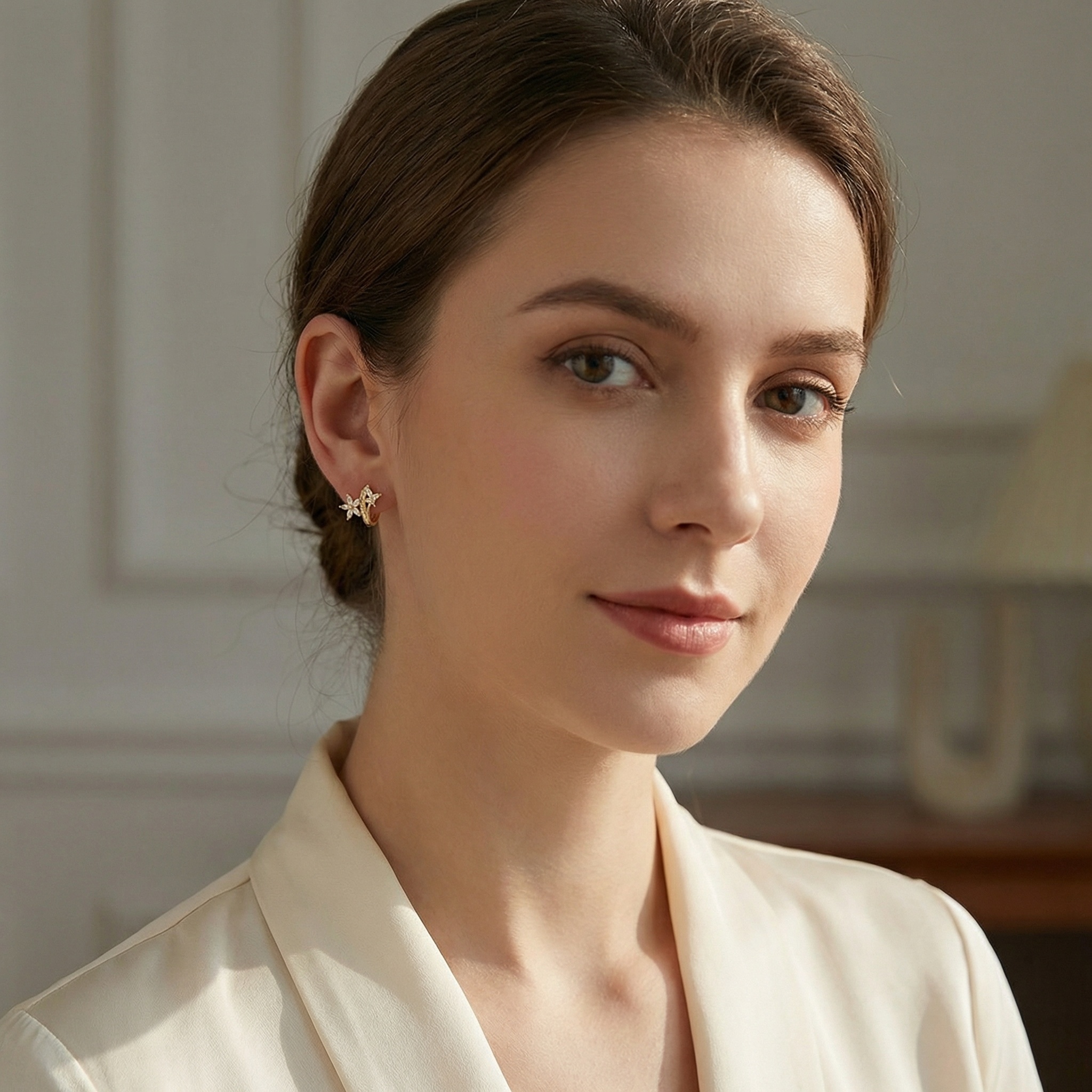 925 Sterling Silver Sparkling Floral Marquise Crystal Huggie Hoop Earrings with Dainty Accents 