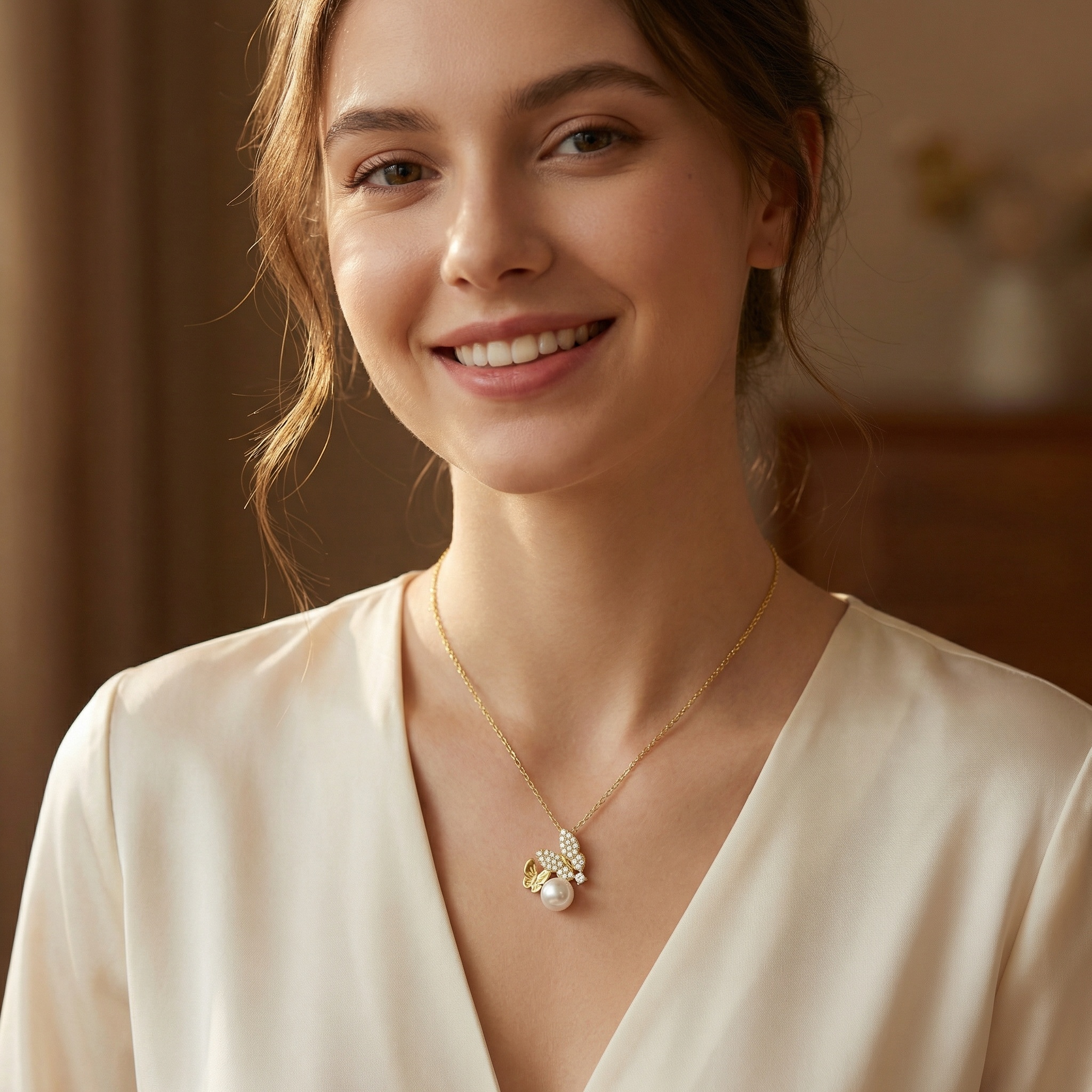 925 Sterling Silver Elegant Butterfly Pendant Necklace Featuring a Luminous Pearl and Shimmering Gemstones 