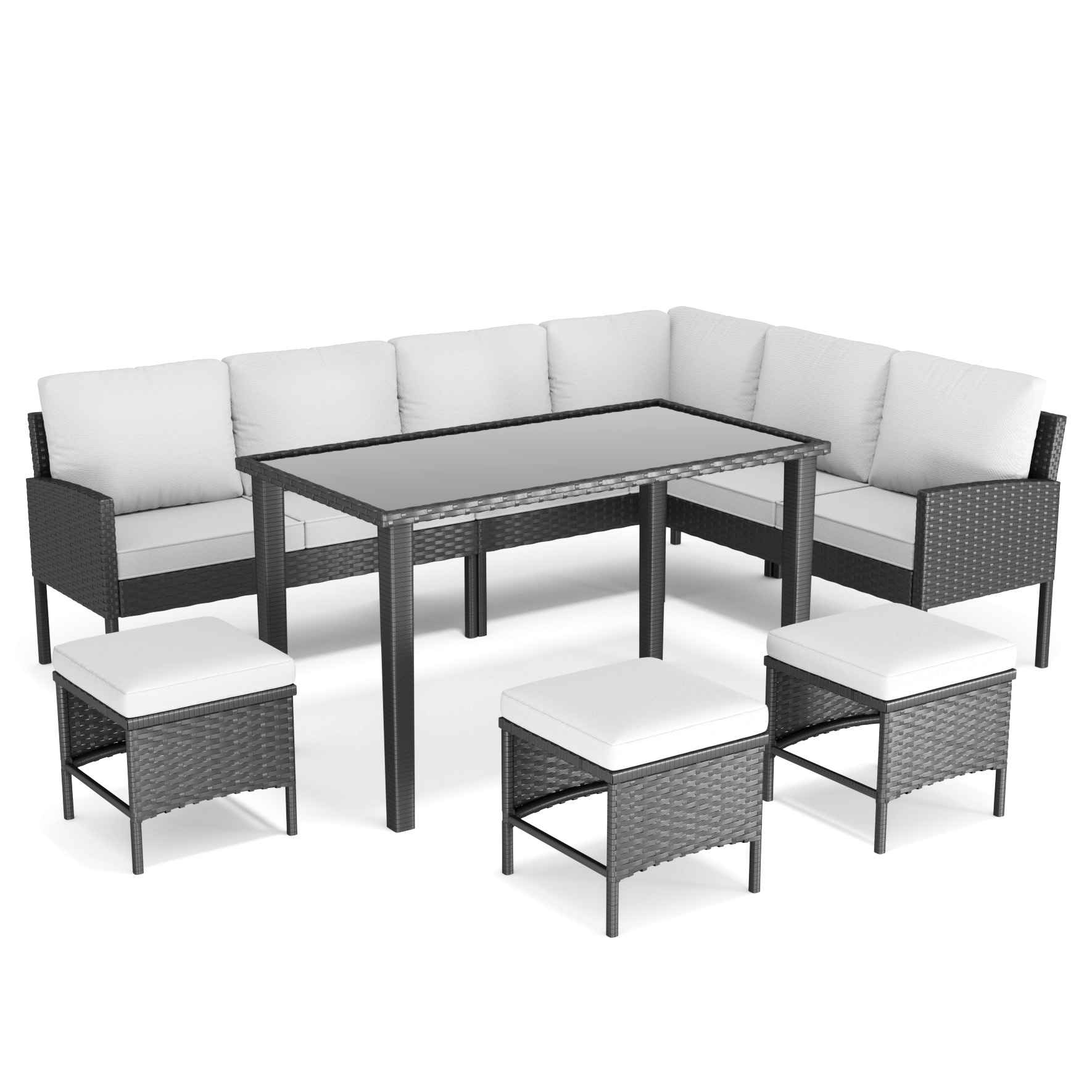 7-piece Outdoor Backyard Waterproof Seat Cushion, Glass Table, Patio Furniture S