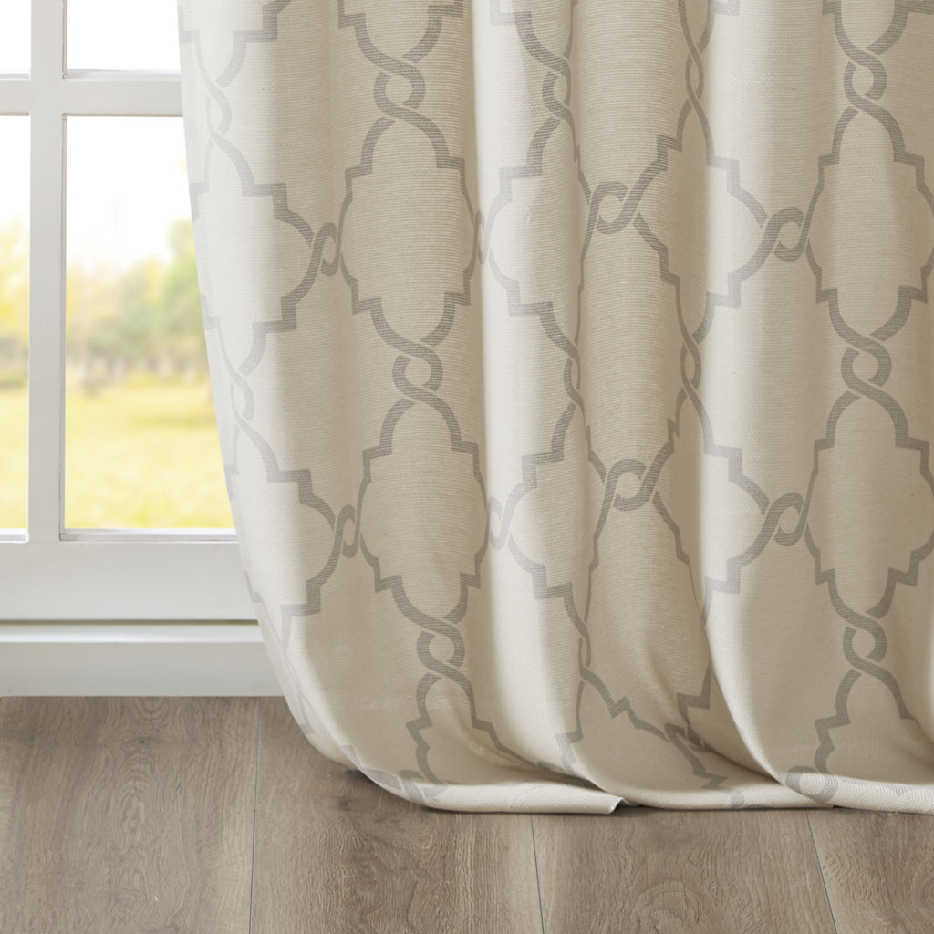 Fretwork Print Grommet Top Window Curtain Panel Only 1 Pc Panel_voghion.com