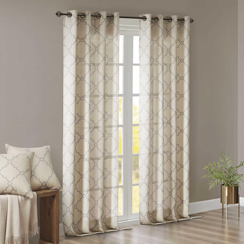 Fretwork Print Grommet Top Window Curtain Panel Only 1 Pc Panel_voghion.com