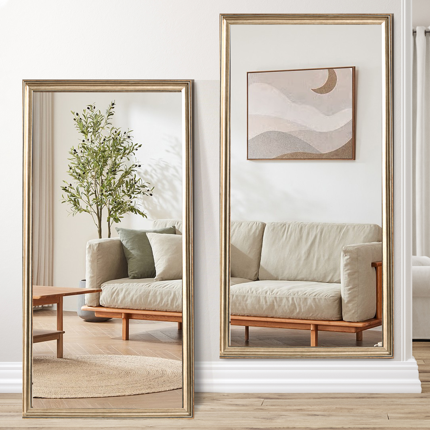 70  X 32  Gold Full Length Floor Mirror With PS Frame, Large Wall Mounted Or Leaning Body Mirror For Bedroom, Living Room, Entryway - Image 1