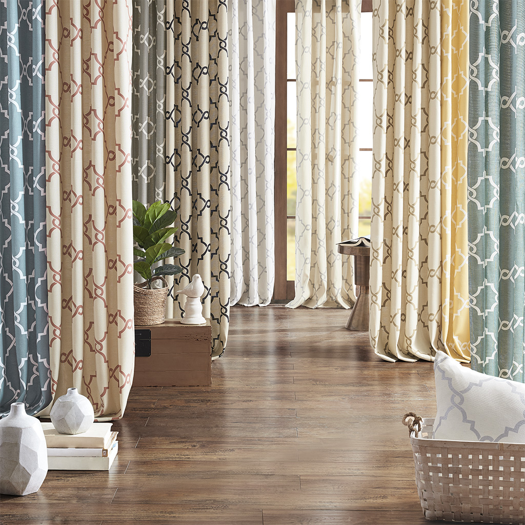 Fretwork Print Grommet Top Window Curtain Panel Only 1 Pc Panel_voghion.com