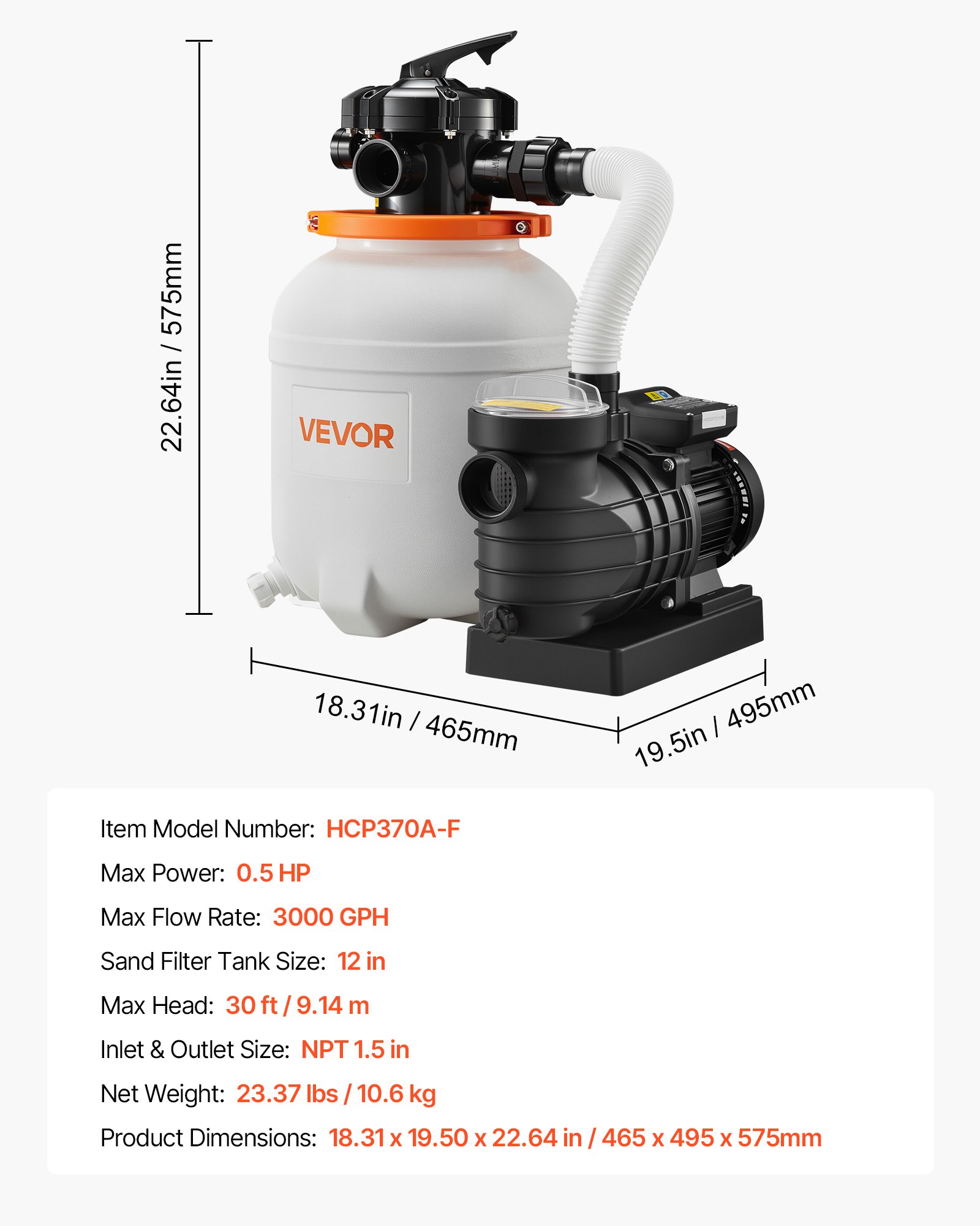 FlashPure Sand Filter Pump, 12 In For Above Ground Pool, 0.5 HP 3000 GPH, Swimming Pool Filter System With Timer, 6X Faster Filtration, Media Installed, Leak-Resistant, Ready To Use Out Of Box