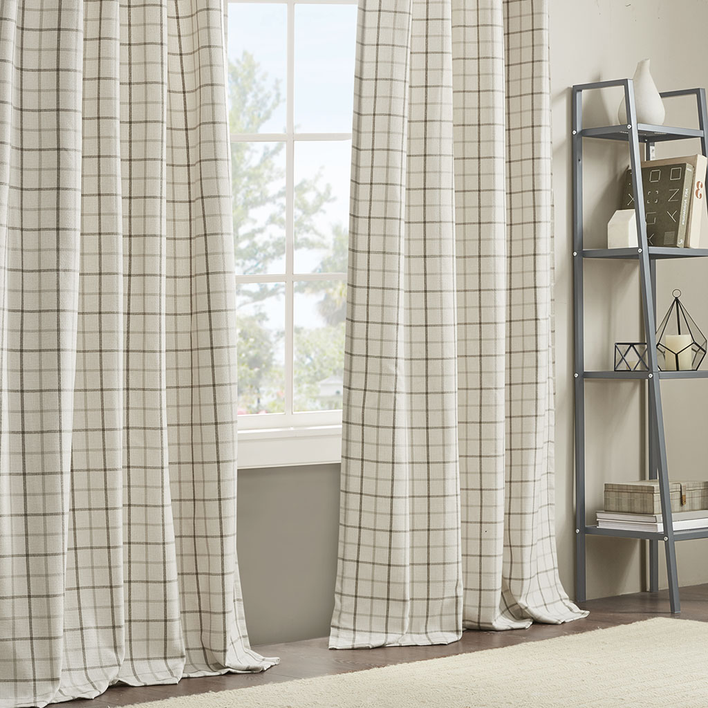 Plaid Rod Pocket And Back Tab Curtain Panel With Fleece Lining Natural 50x95 image 2