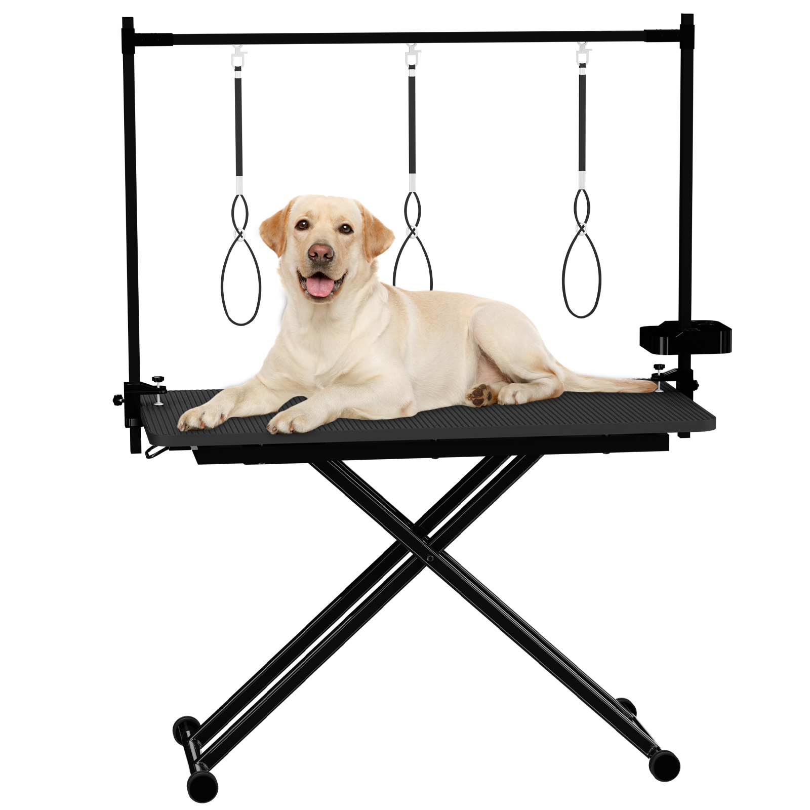 47 Black Large Dog Grooming Table X-Lift Foldable Grooming Table For Dogs At Home Adjustable Height Arms Pet Station With Nooses, Tool Organizer - Image 1