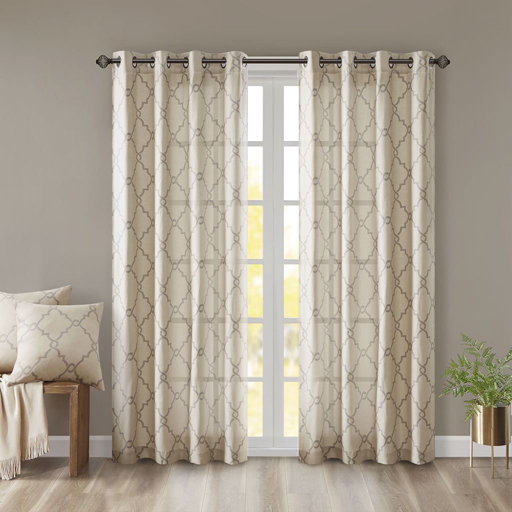 Fretwork Print Grommet Top Window Curtain Panel Only 1 Pc Panel_voghion.com