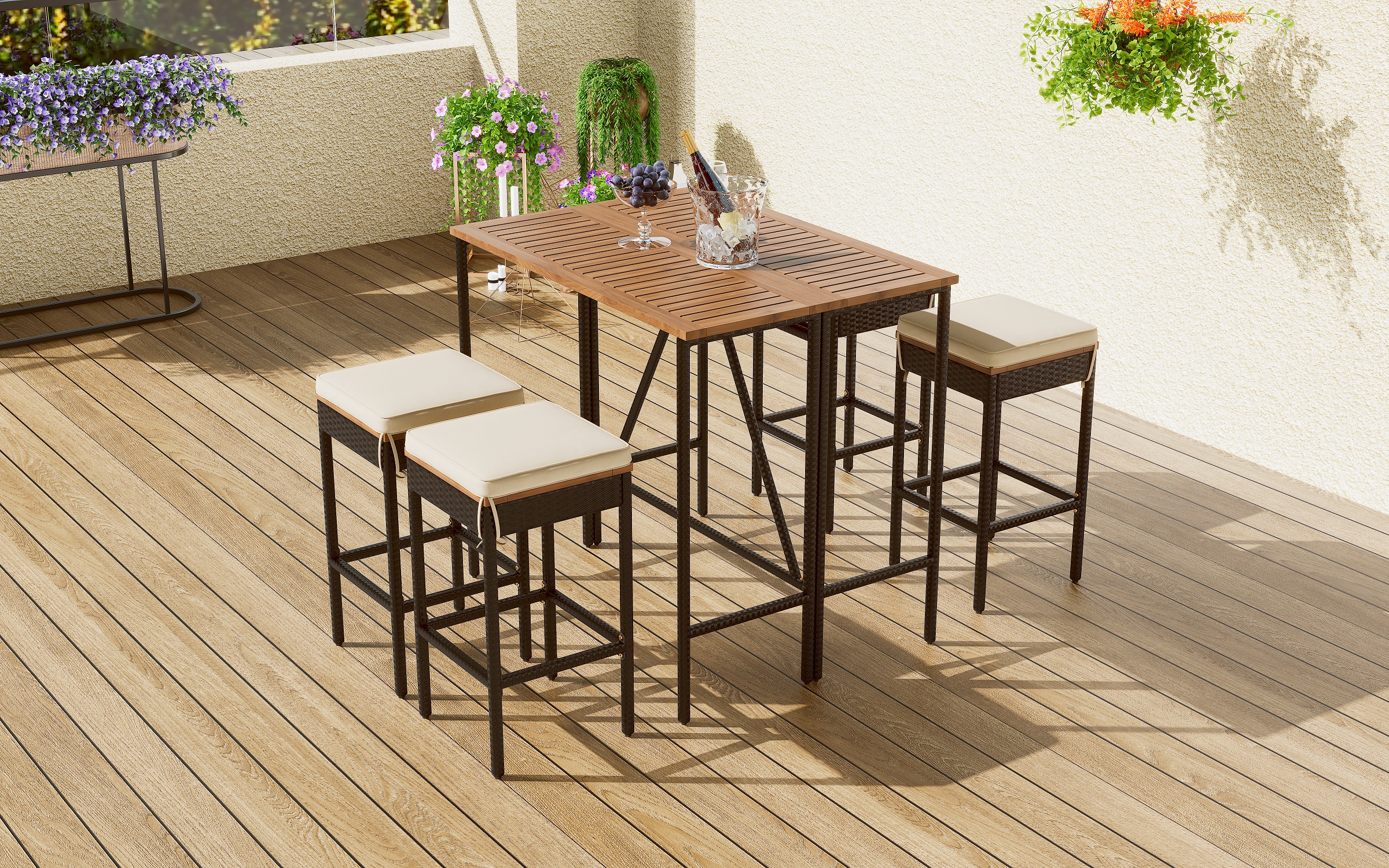 Acacia Wood Bar Height Patio Set, picture 2 of 4