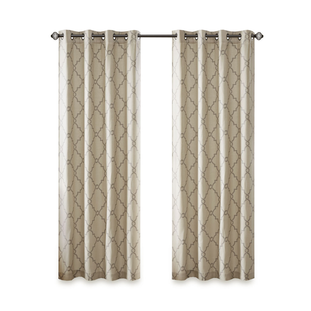 Fretwork Print Grommet Top Window Curtain Panel Only 1 Pc Panel_voghion.com